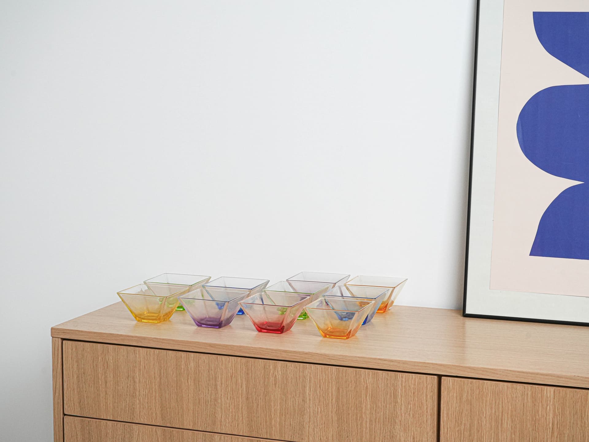 Set of Square Bowls, multicolor glass, Italy, 1980s. - 222994