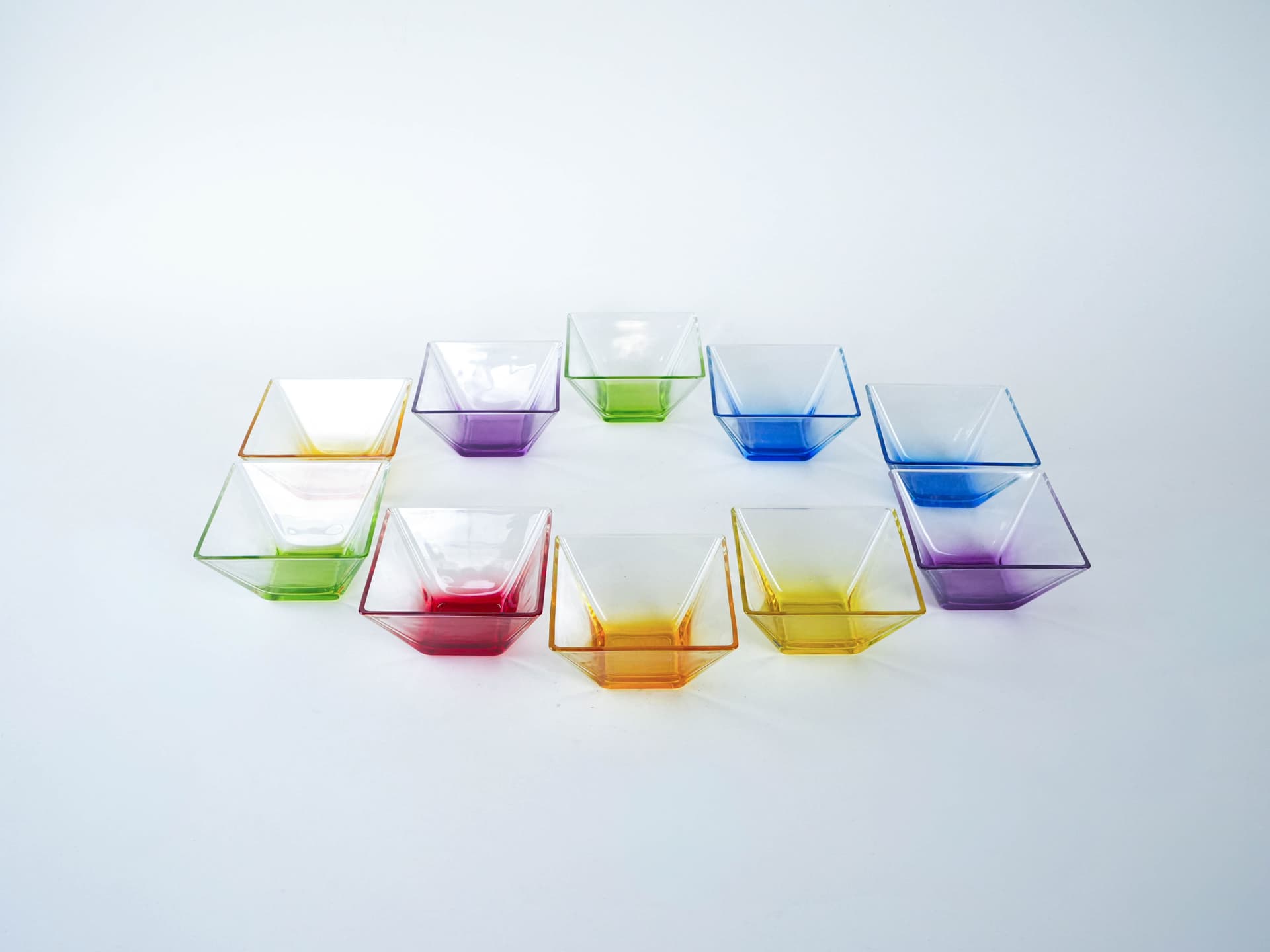 Set of Square Bowls, multicolor glass, Italy, 1980s. - 222999