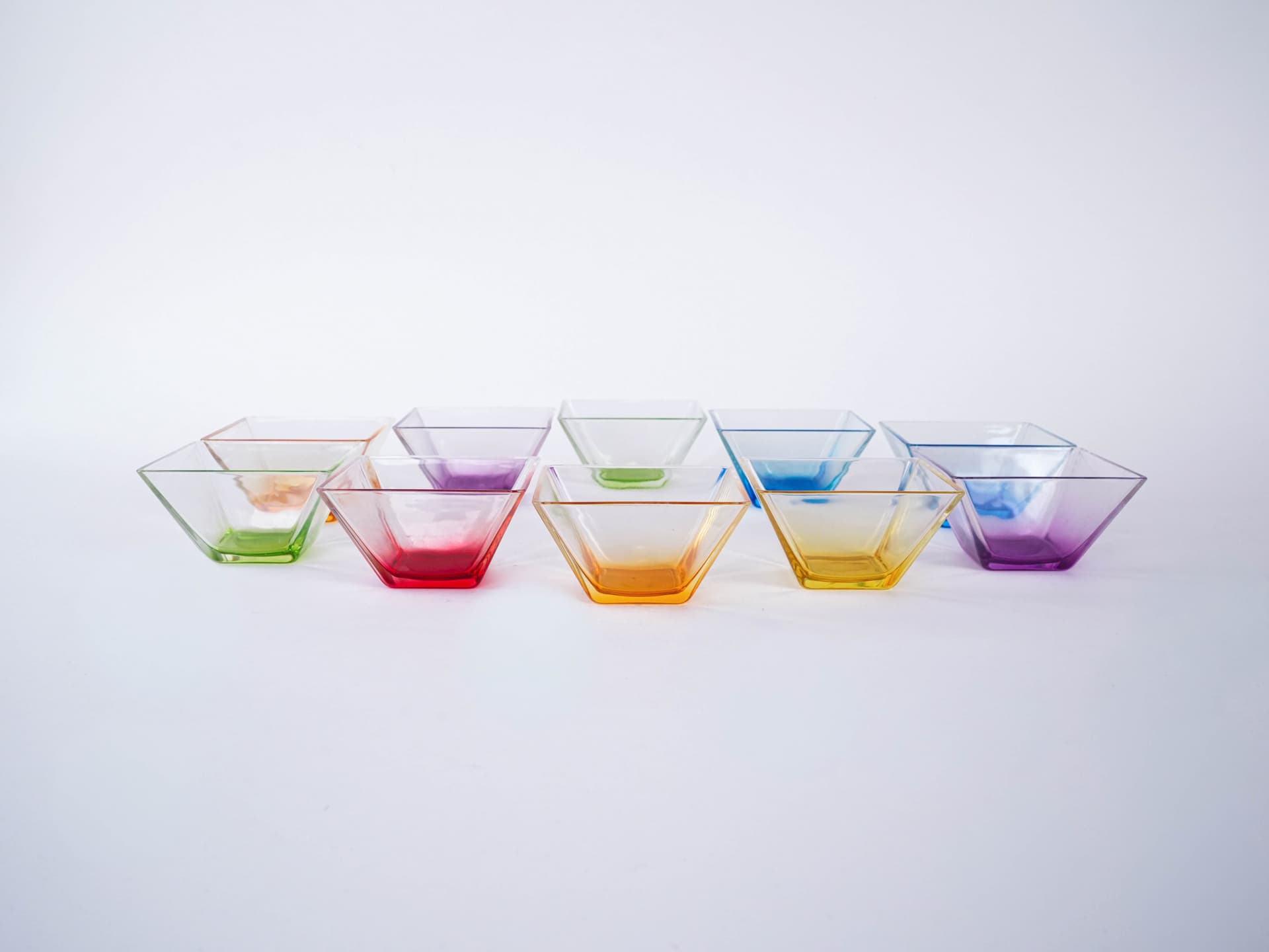 Set of Square Bowls, multicolor glass, Italy, 1980s. - 222995