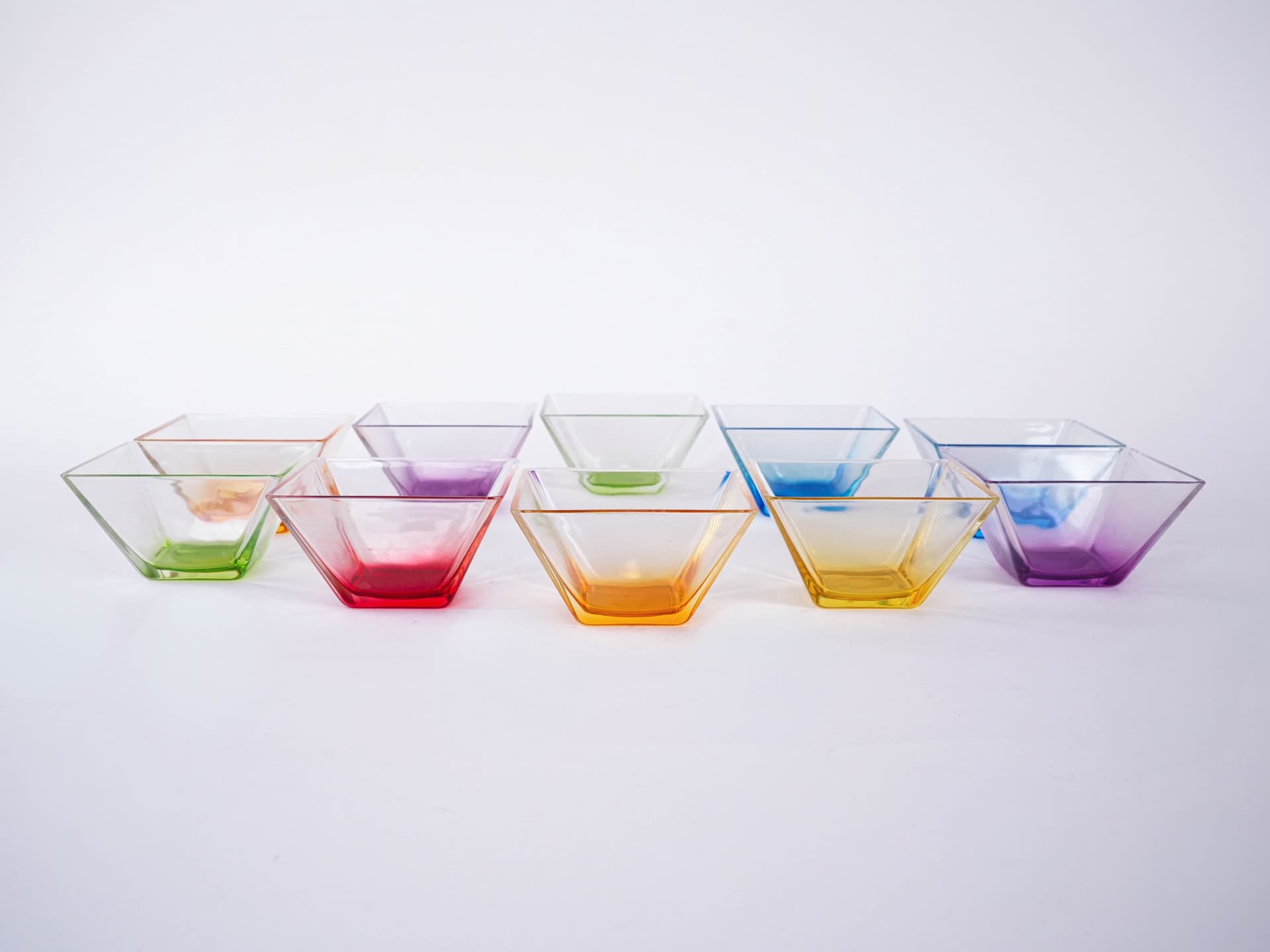 Set of Square Bowls, multicolor glass, Italy, 1980s. - 222998