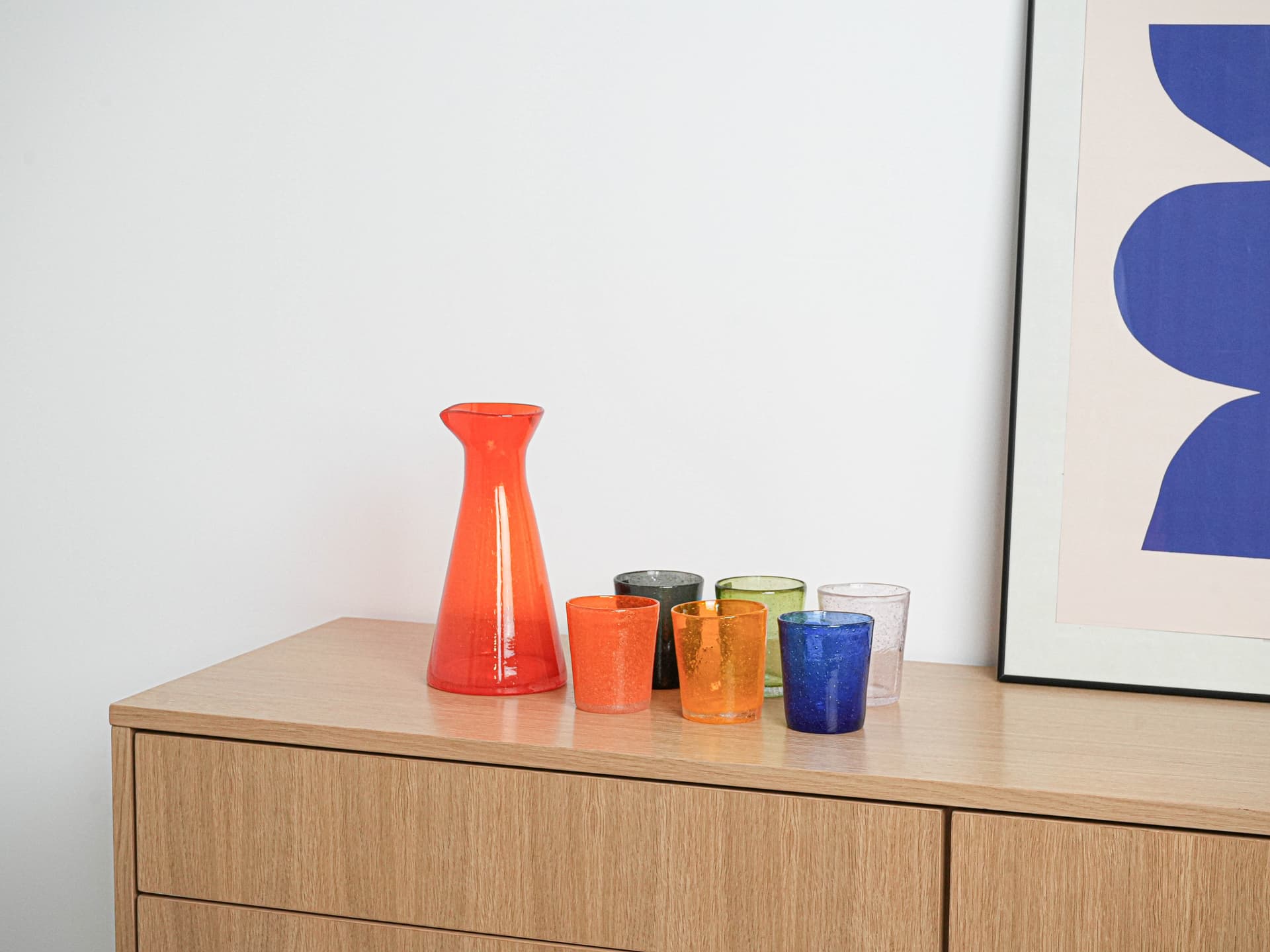 Zestaw szklanek i karafka, multikolor, szkło, Scherzer Bavaria, Niemcy, lata 80. - 223006