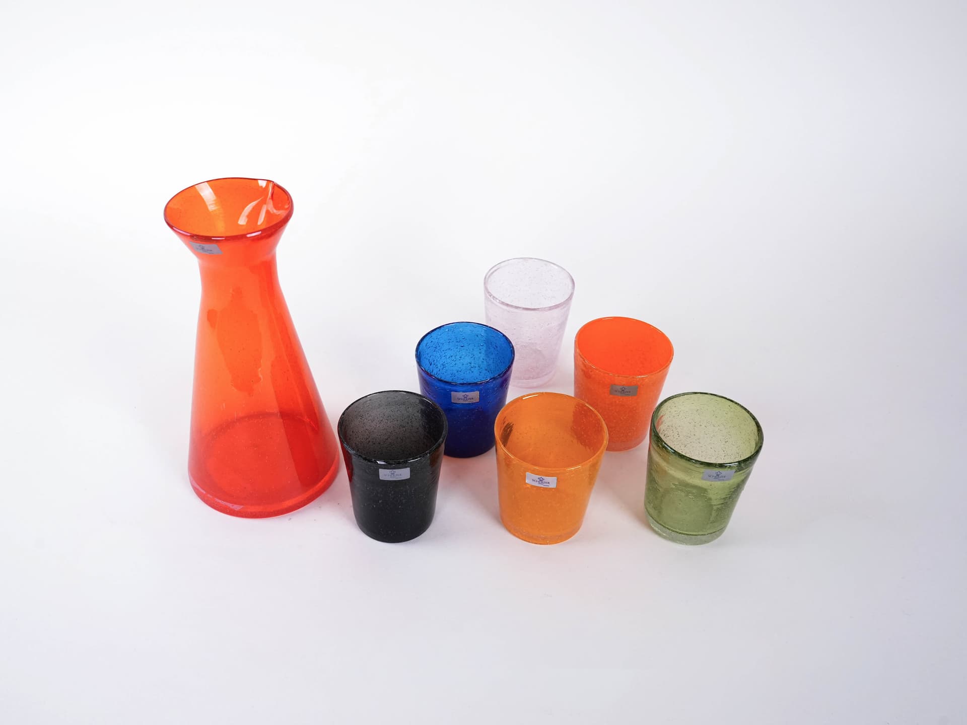 Zestaw szklanek i karafka, multikolor, szkło, Scherzer Bavaria, Niemcy, lata 80. - 223014