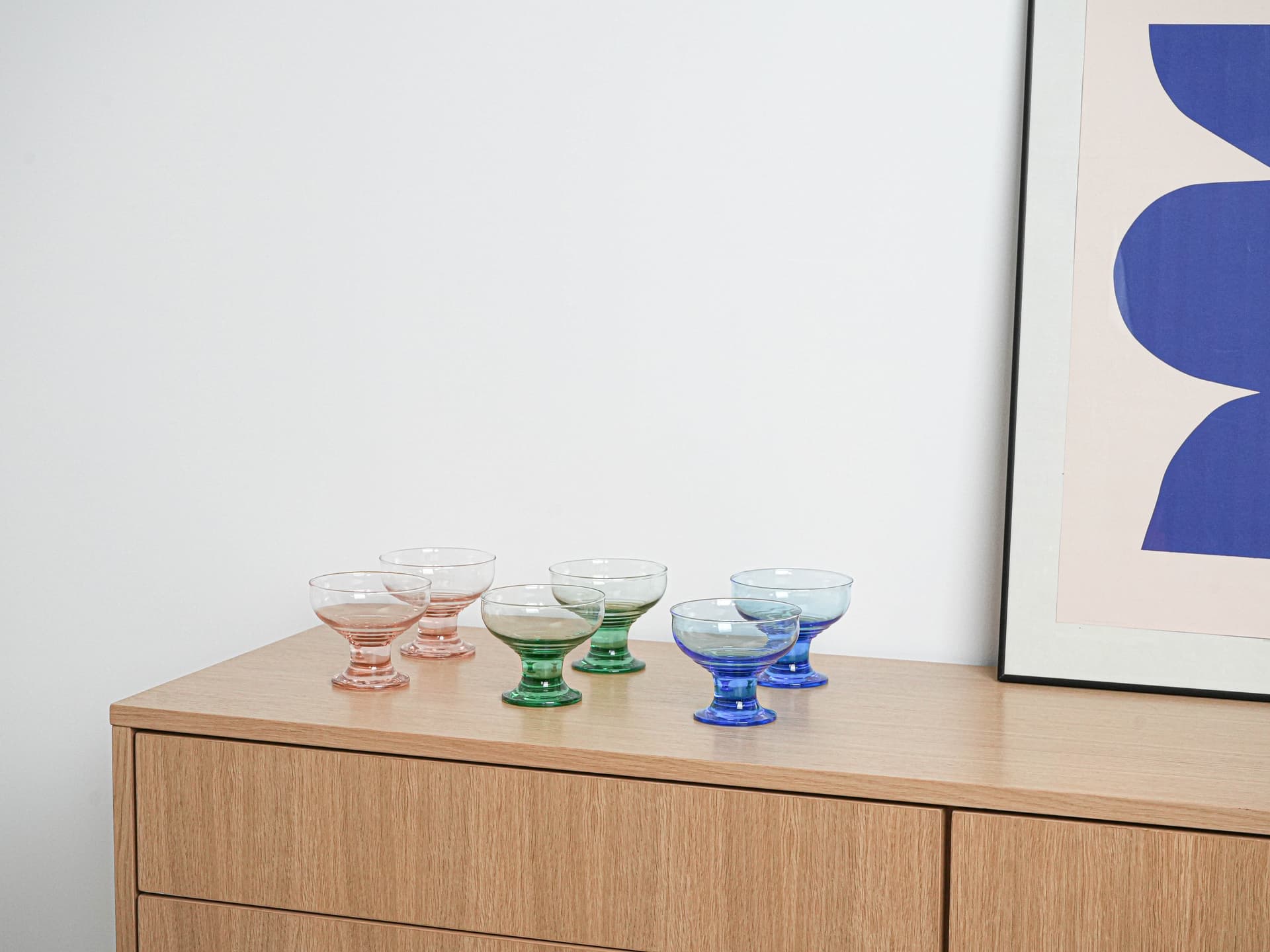 Komplet pucharków deserowych, szkło wielokolorowe, Włochy, lata 70. - 223016