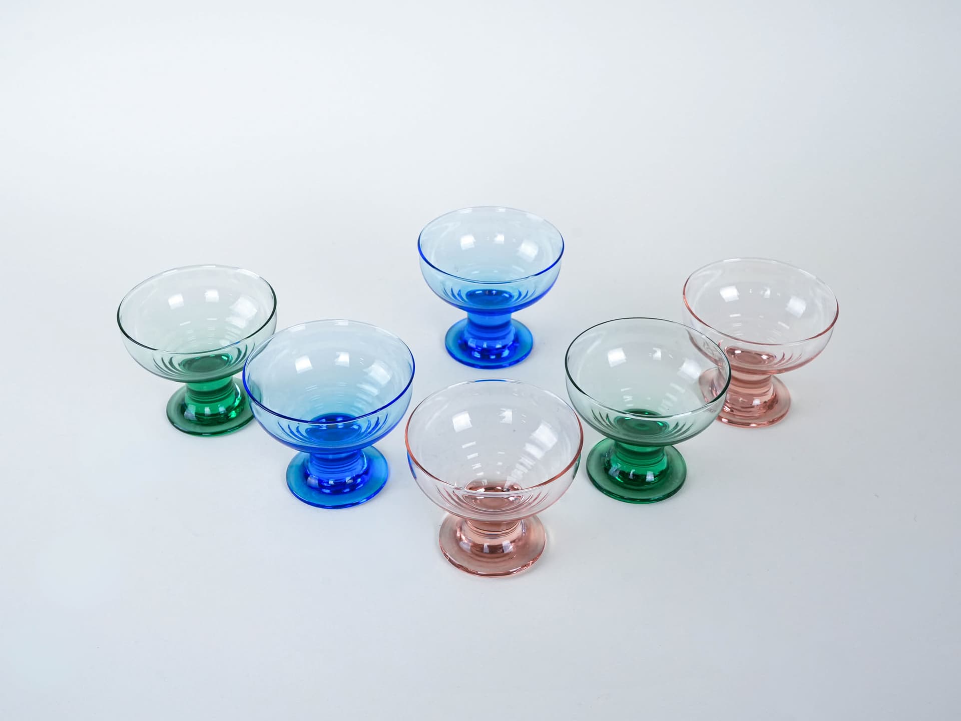 Komplet pucharków deserowych, szkło wielokolorowe, Włochy, lata 70. - 223018