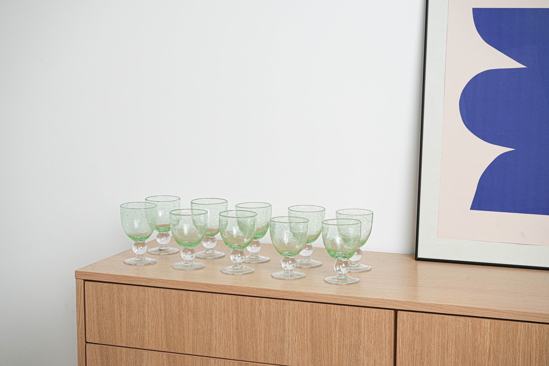 Komplet kieliszków, szkło bąbelkowe zielone, Włochy, lata 70. - 223047