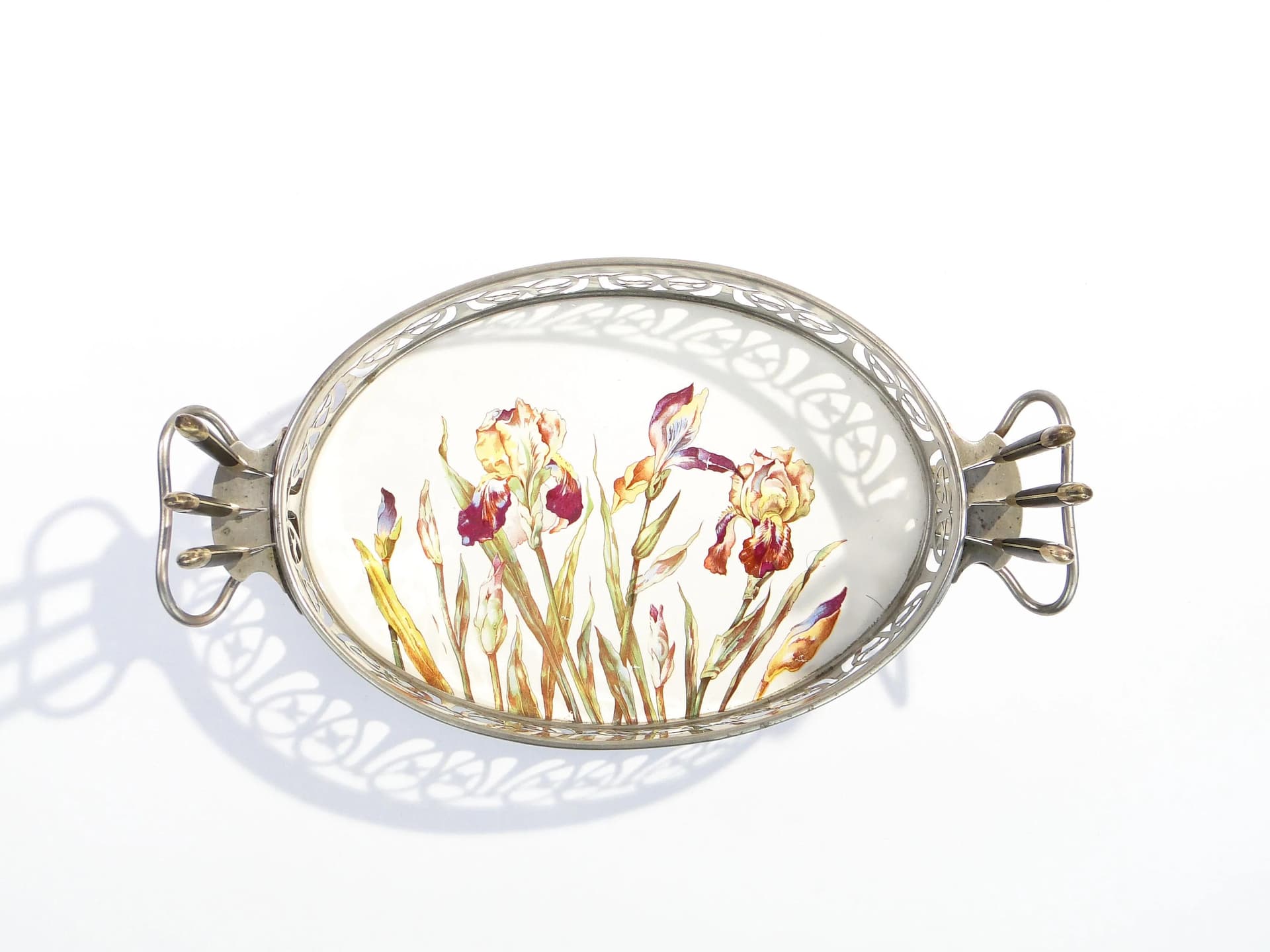Fruit Bowl Art Nouveau, silvered brass, ceramic, Germany, 1920s - 16241