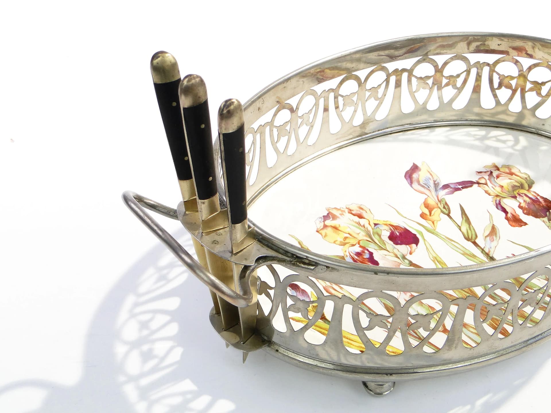 Fruit Bowl Art Nouveau, silvered brass, ceramic, Germany, 1920s - 16244