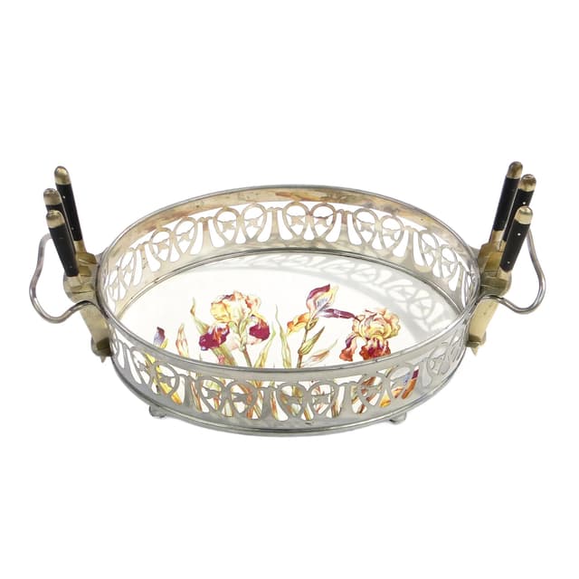 Fruit Bowl Art Nouveau, silvered brass, ceramic, Germany, 1920s - DIMENSION