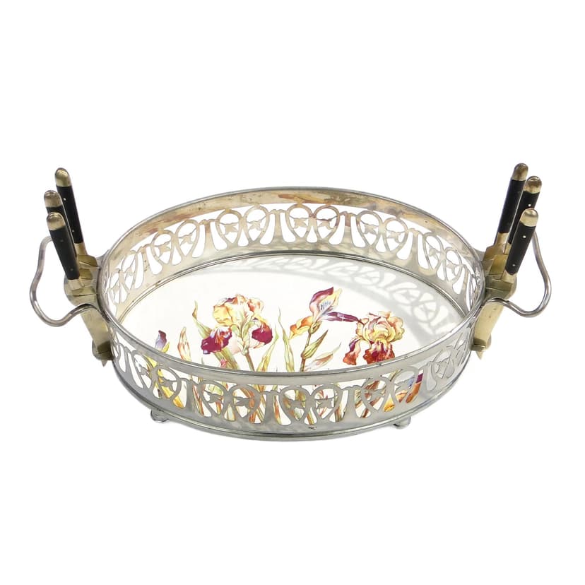 Fruit Bowl Art Nouveau, silvered brass, ceramic, Germany, 1920s