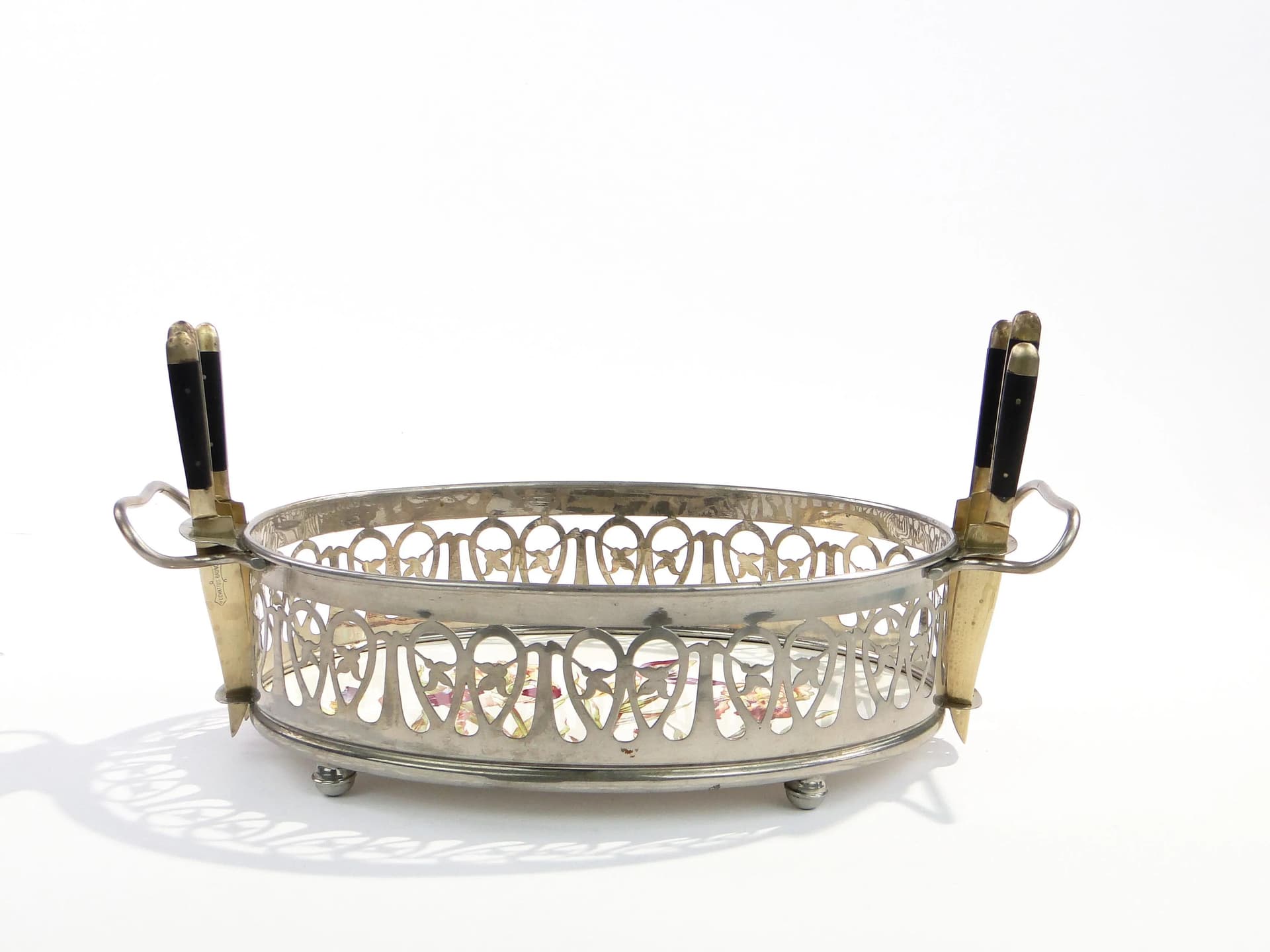 Fruit Bowl Art Nouveau, silvered brass, ceramic, Germany, 1920s - 16240