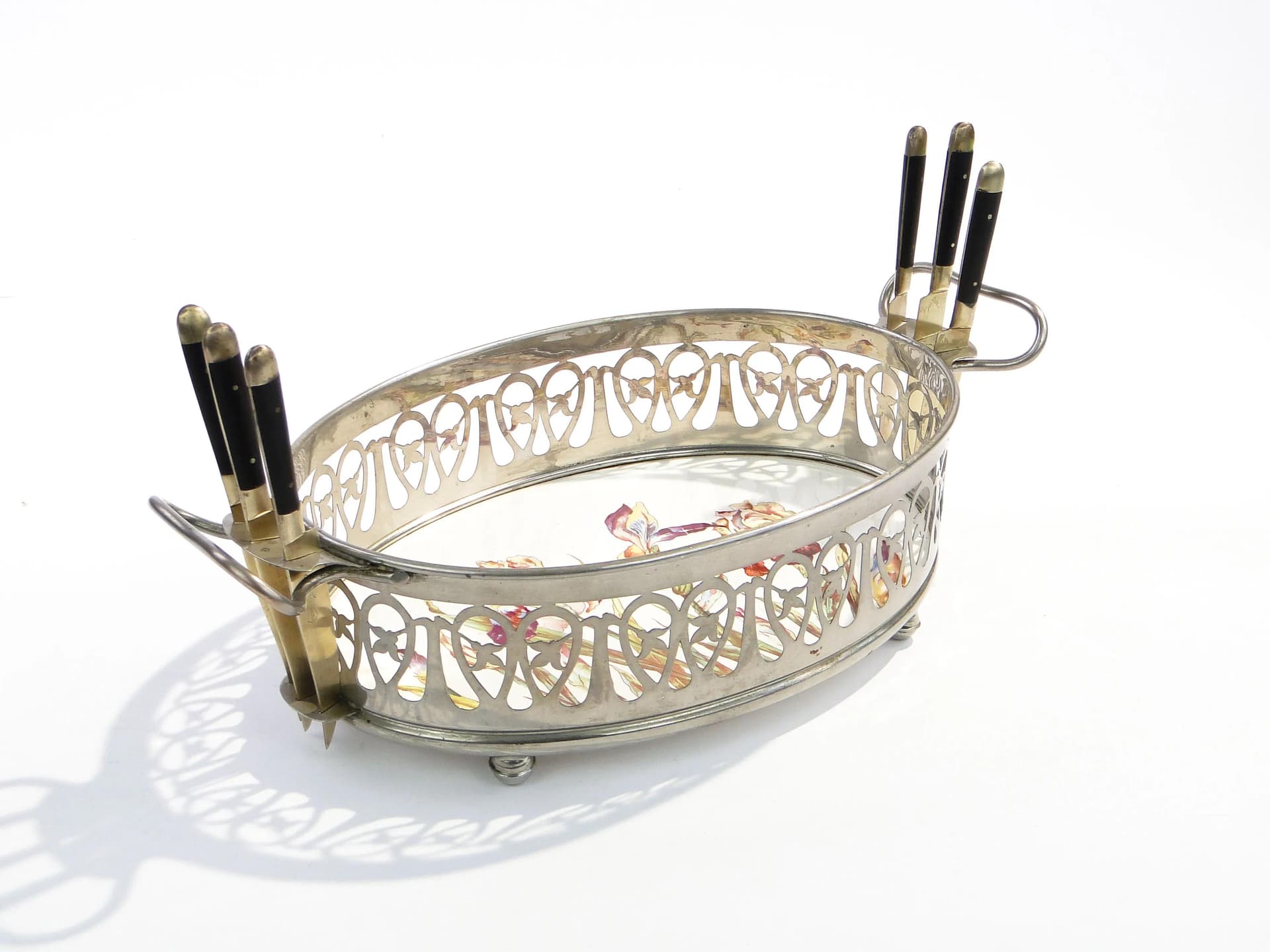 Fruit Bowl Art Nouveau, silvered brass, ceramic, Germany, 1920s - 16243
