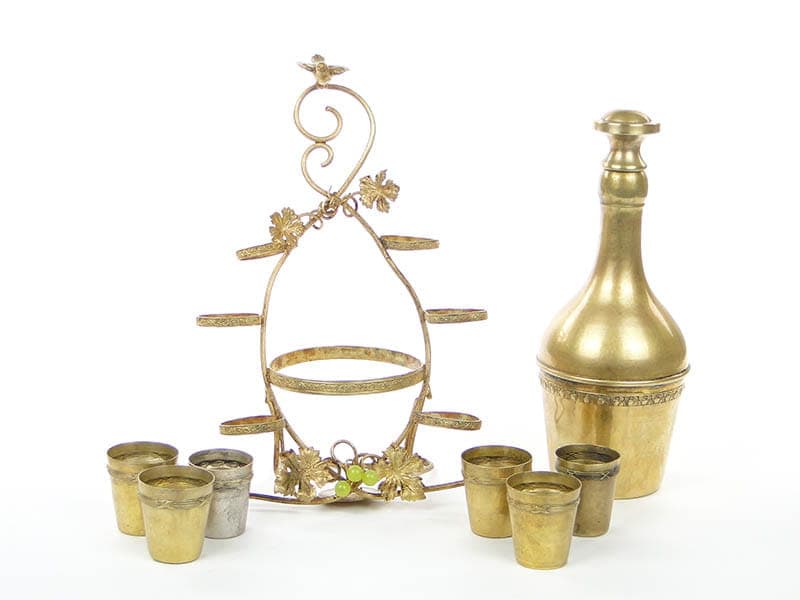Art Nouveau Grappa Set, golden brass, Austria, early 20th c. - 223154
