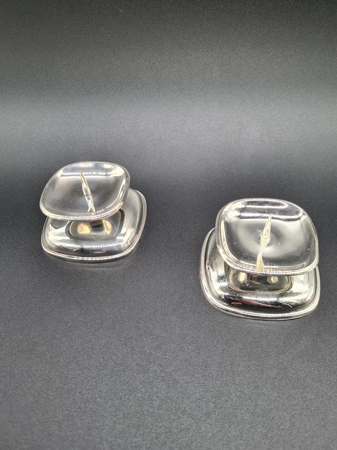 Para świeczników, Mid-Century Modern, srebrny, metal chromowany, WMF, Niemcy, lata 60. - 223235