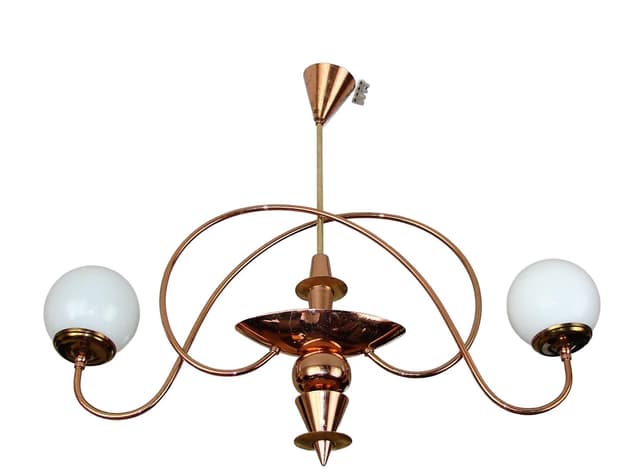 Żyrandol Mid Century, mosiądz złoty, szkło, lata 60. - WYMIARY