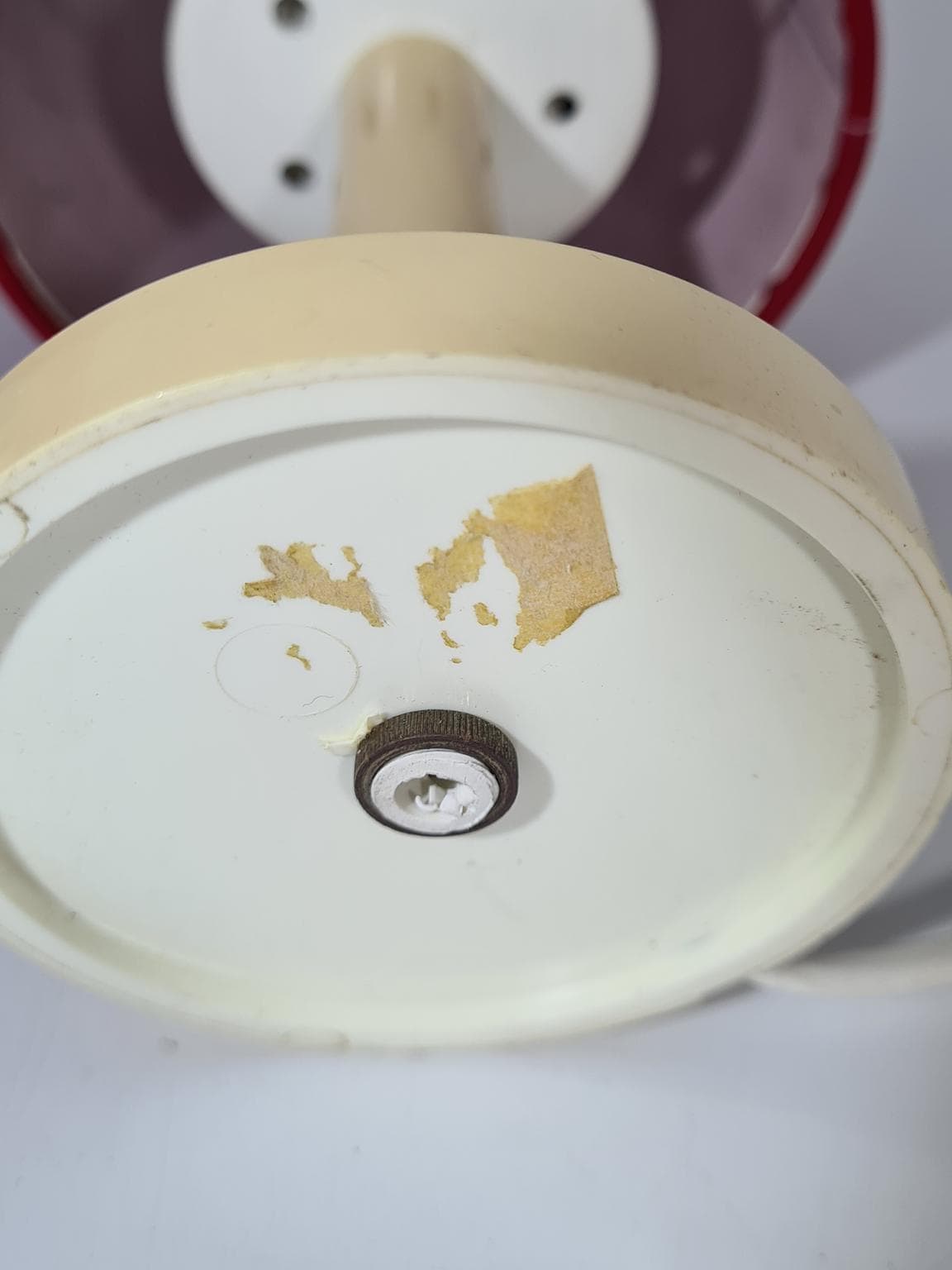 para lamp stołowych Mid-Century Modern, plastik kremowy, tkanina czerwona, Europa, lata 60. - 223254