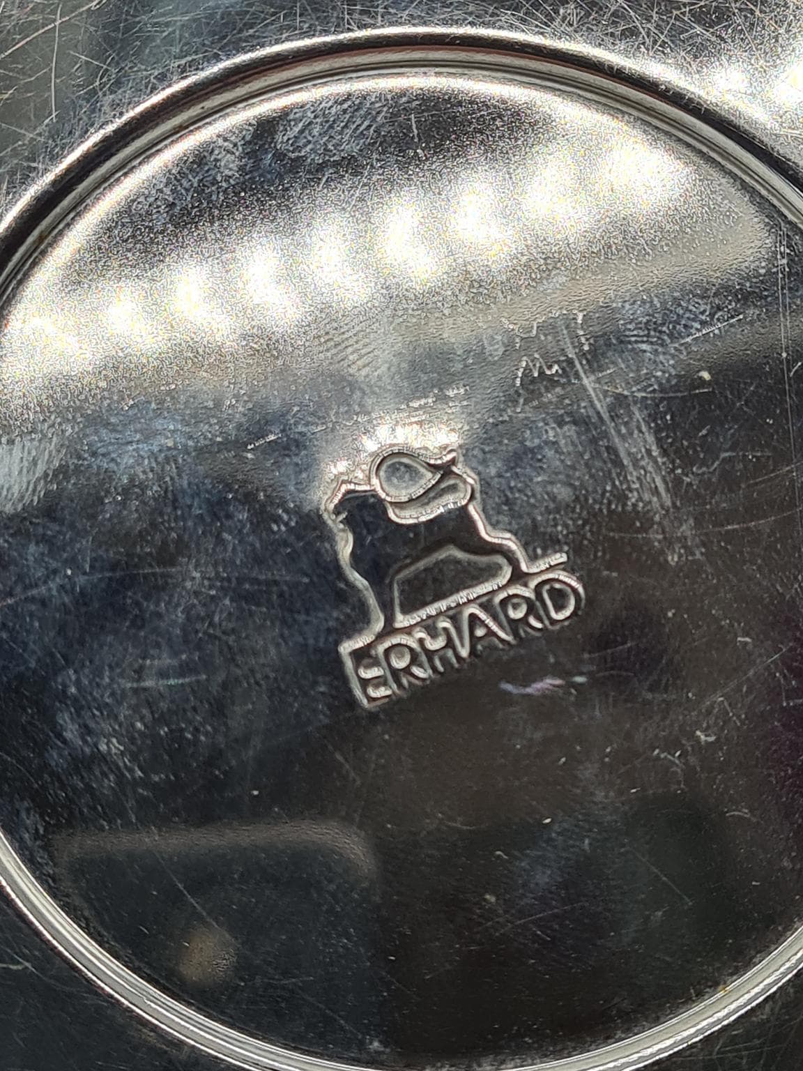 Popielnica stołowa, brązowa skóra, stal chromowana, Erhard, Niemcy, lata 60. - 223268