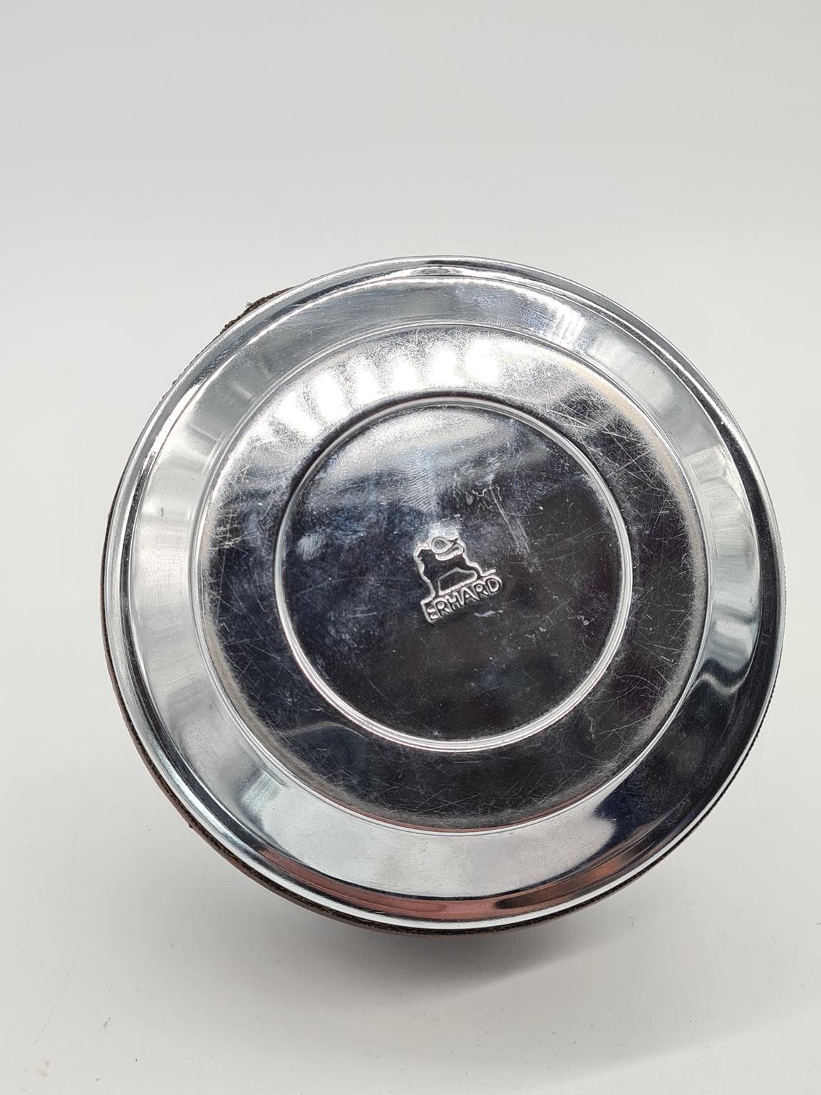 Popielnica stołowa, brązowa skóra, stal chromowana, Erhard, Niemcy, lata 60. - 223265