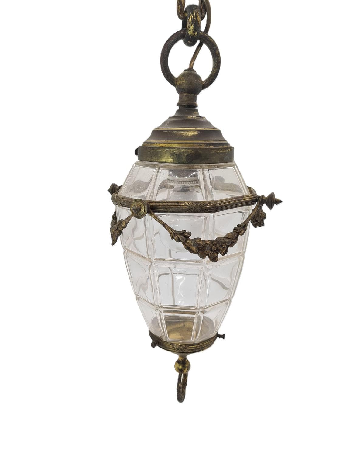 Pendant lamp, aged brass, clear beveled glass, 1960s