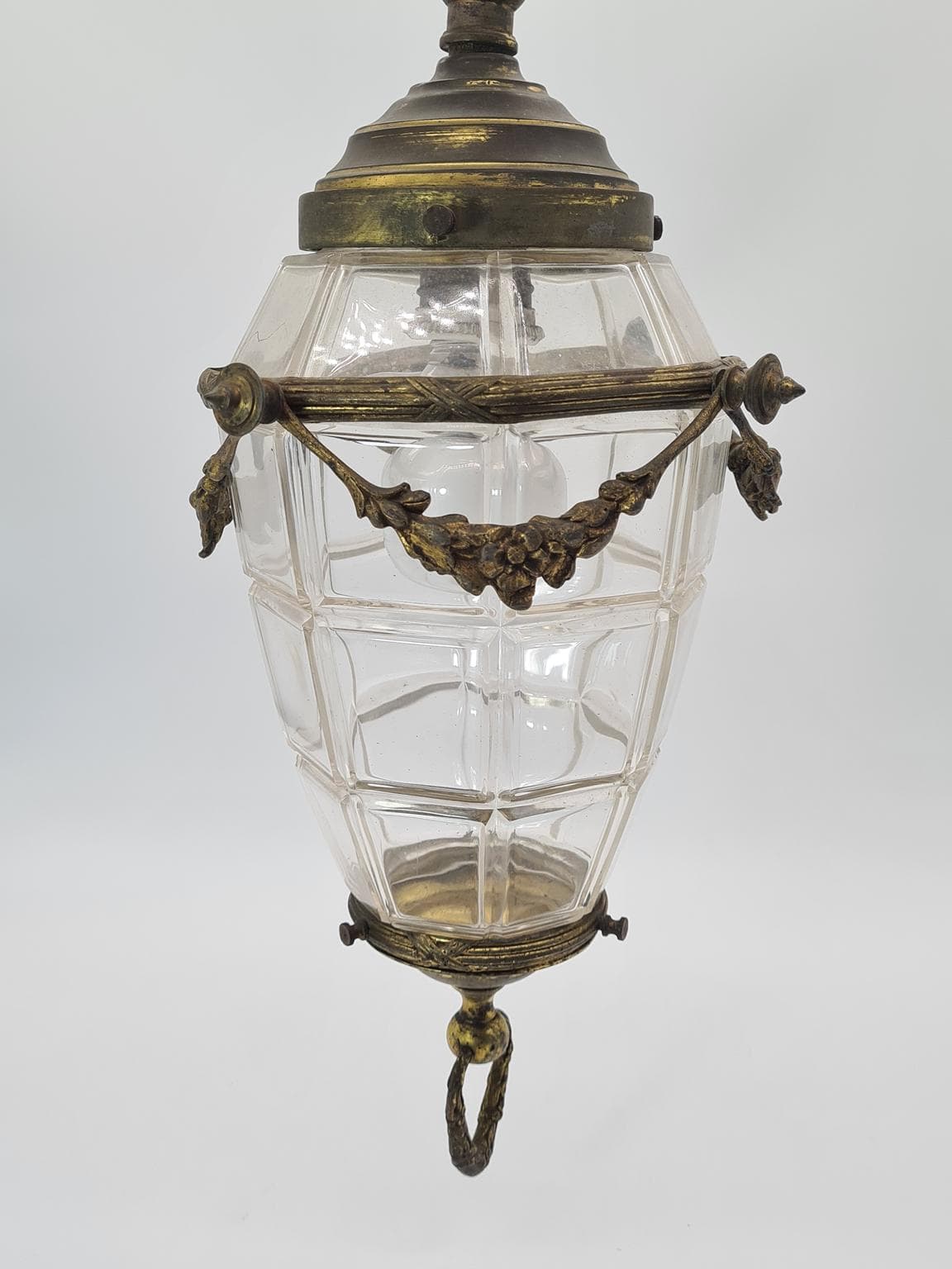 Pendant lamp, aged brass, clear beveled glass, 1960s - 223303