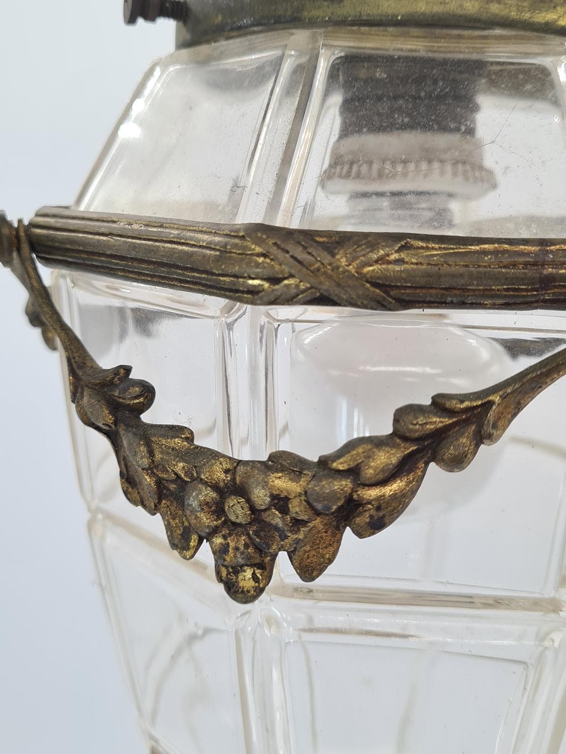 Pendant lamp, aged brass, clear beveled glass, 1960s - 223307