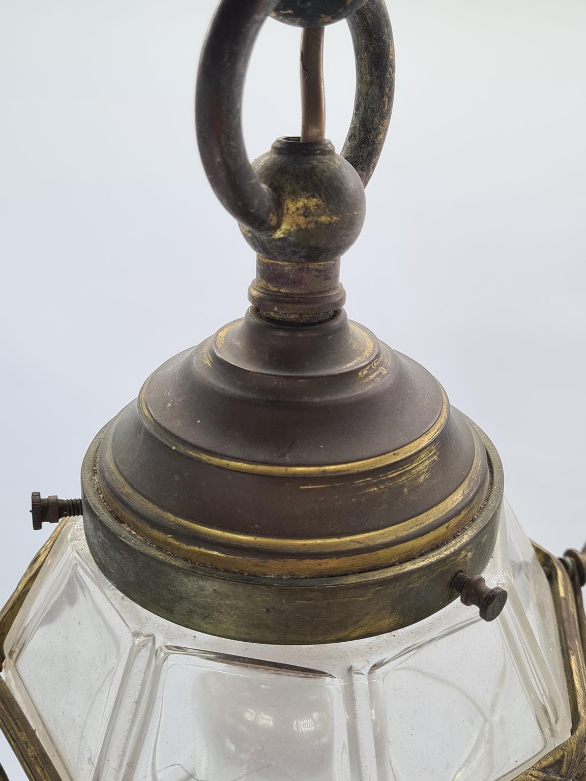 Pendant lamp, aged brass, clear beveled glass, 1960s - 223308