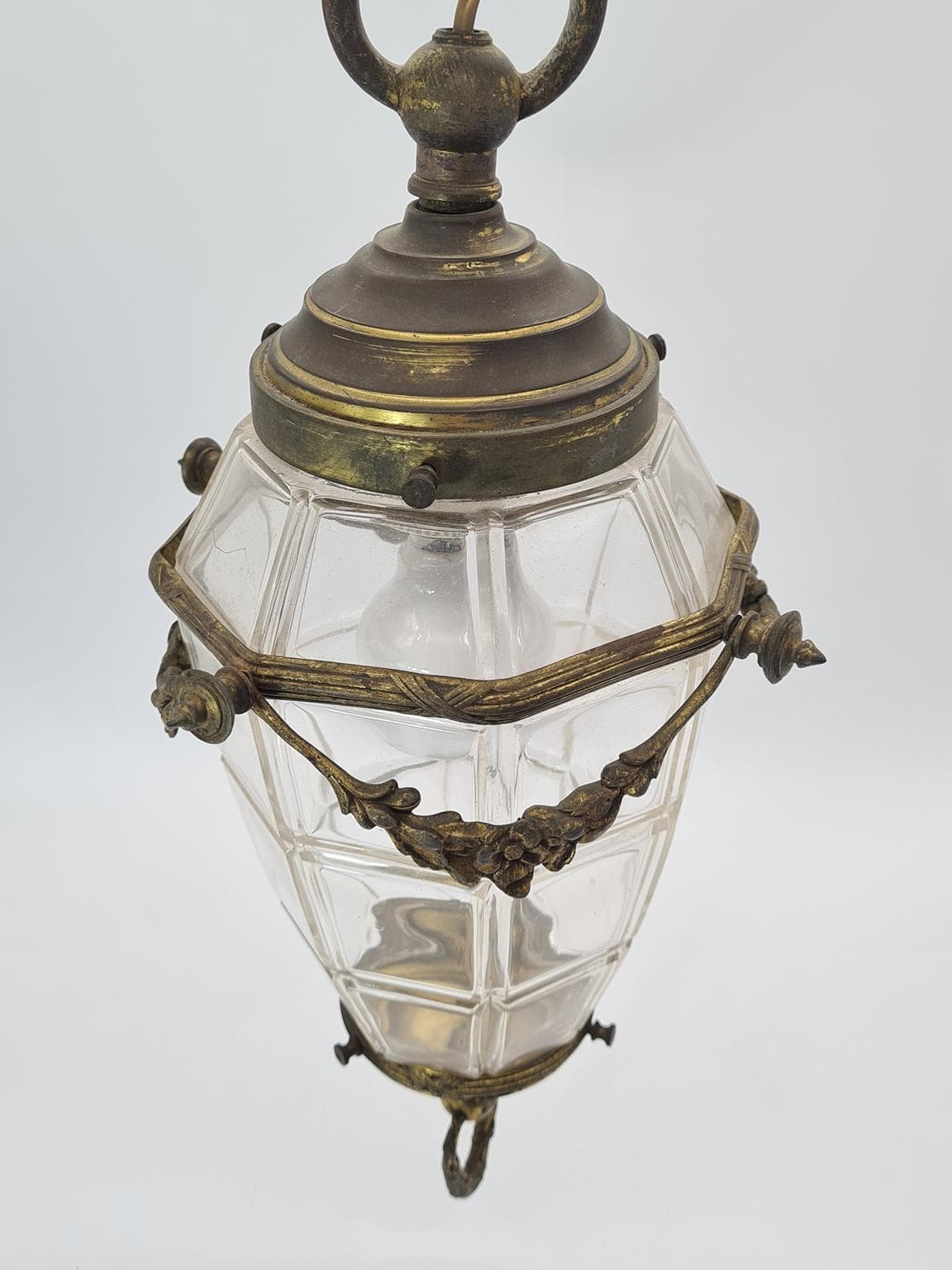 Pendant lamp, aged brass, clear beveled glass, 1960s - 223306