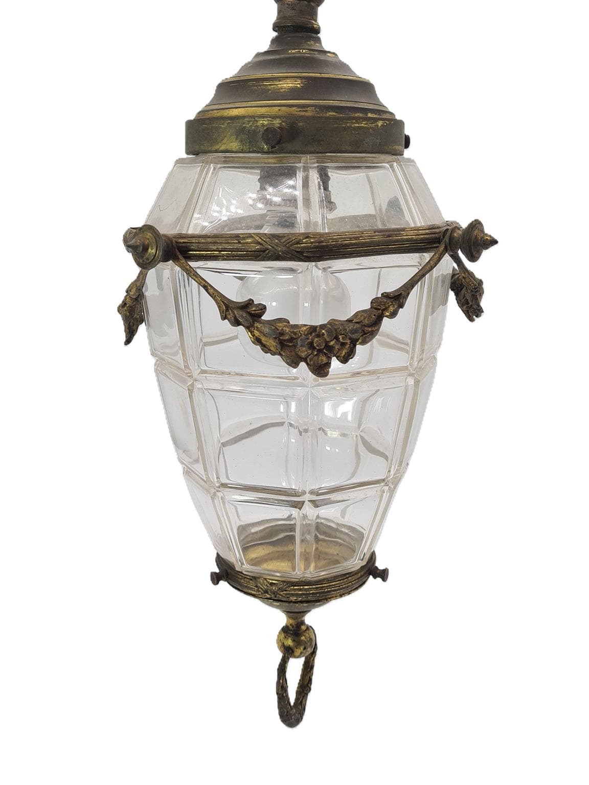Pendant lamp, aged brass, clear beveled glass, 1960s - 223305