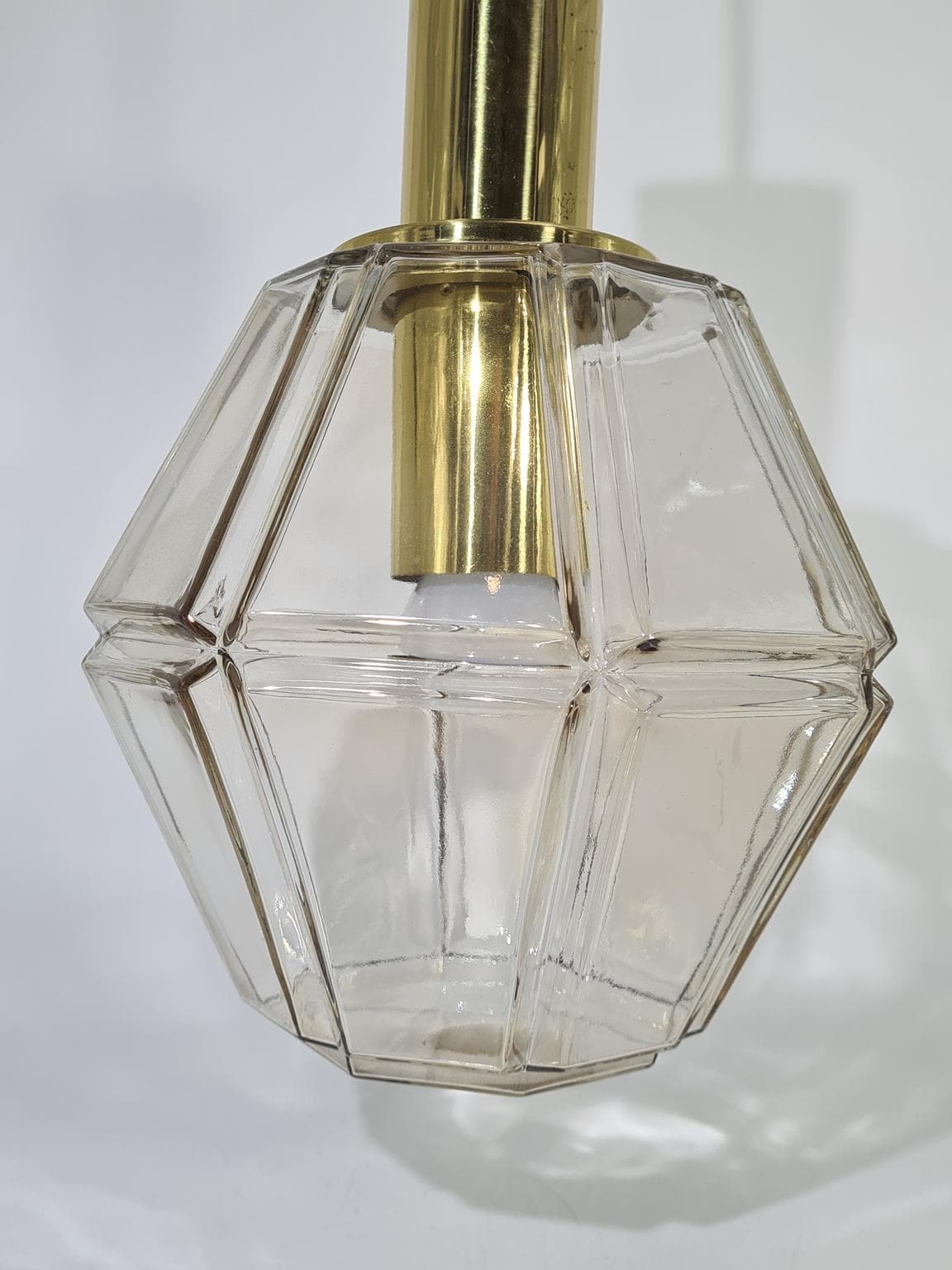 Pendant lamp, faceted transparent glass, brass, Glashütte Limburg, Germany, 1960s. - 223316