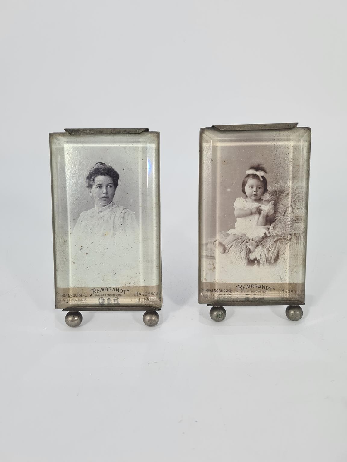 Para ramek na zdjęcia Belle Époque, szkło transparentne, metal, Francja, lata 1900. - 223336