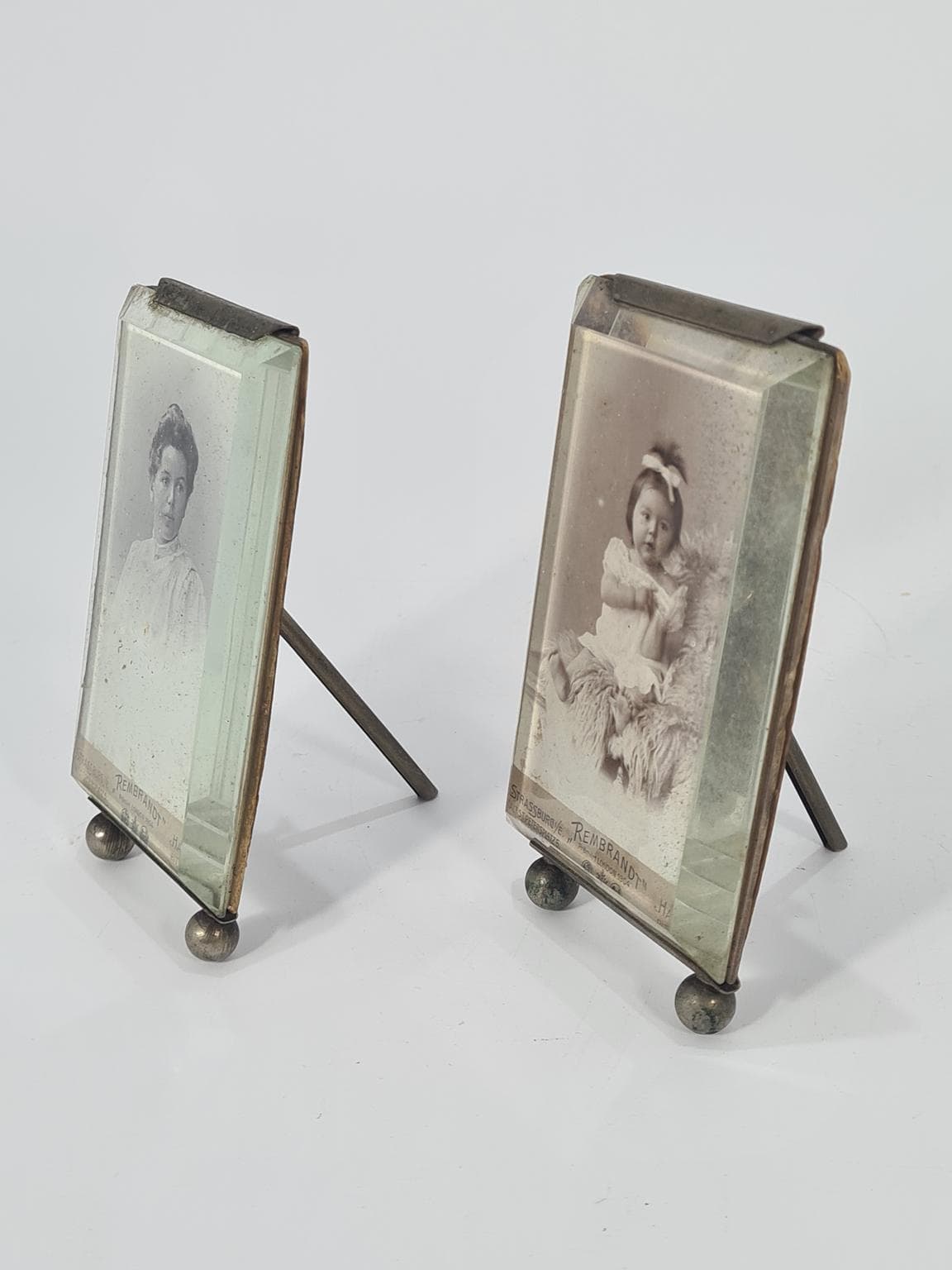 Para ramek na zdjęcia Belle Époque, szkło transparentne, metal, Francja, lata 1900. - 223333