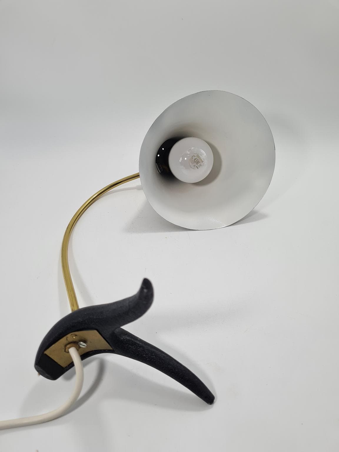 Lampa stołowa, Mid-Century Modern, oliwkowy, szary, mosiądz, czarny, metal, mosiądz, Europa, lata 60. - 223362