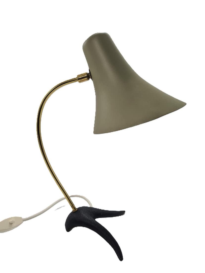 Lampa stołowa, Mid-Century Modern, oliwkowy, szary, mosiądz, czarny, metal, mosiądz, Europa, lata 60.