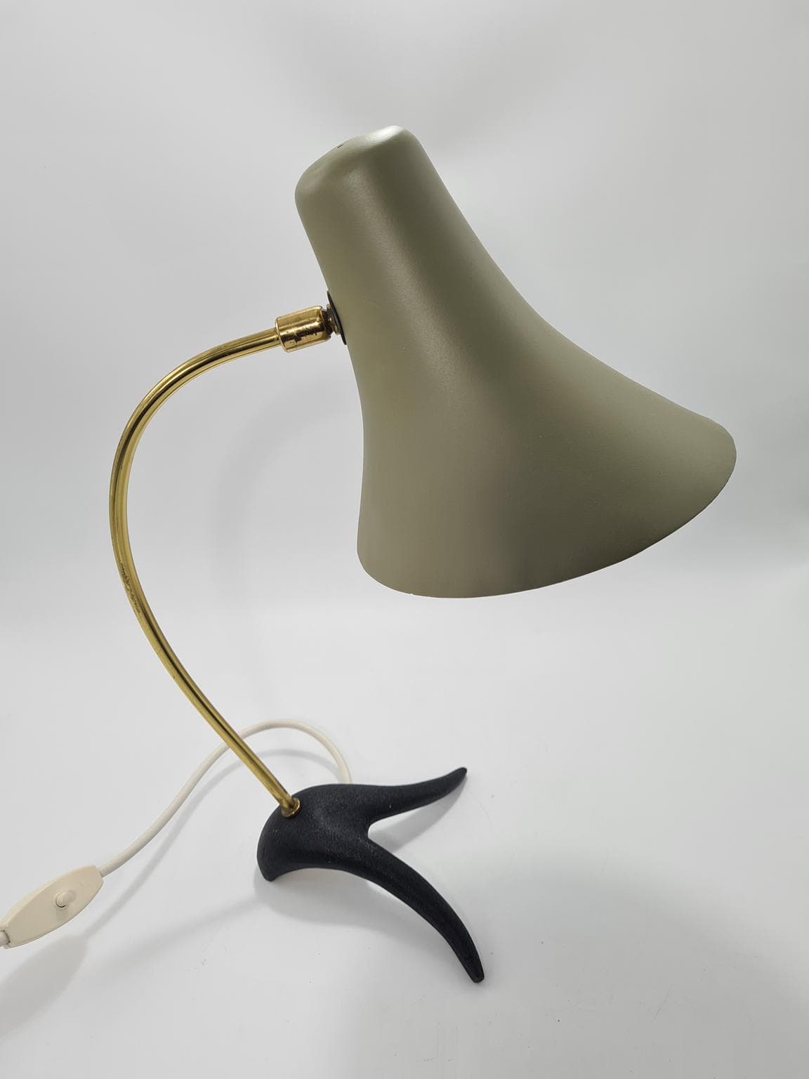 Lampa stołowa, Mid-Century Modern, oliwkowy, szary, mosiądz, czarny, metal, mosiądz, Europa, lata 60. - 223367