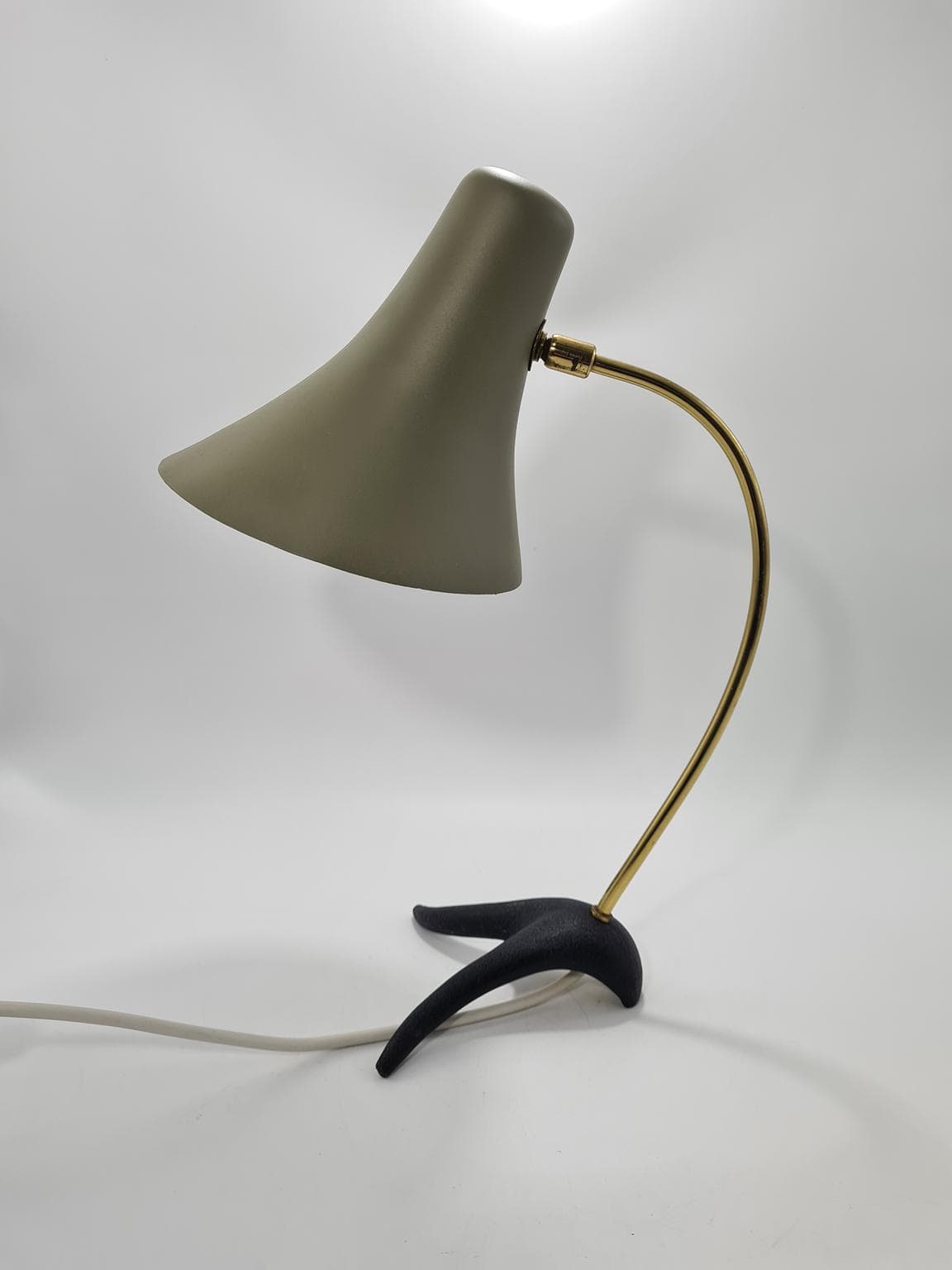 Lampa stołowa, Mid-Century Modern, oliwkowy, szary, mosiądz, czarny, metal, mosiądz, Europa, lata 60. - 223370