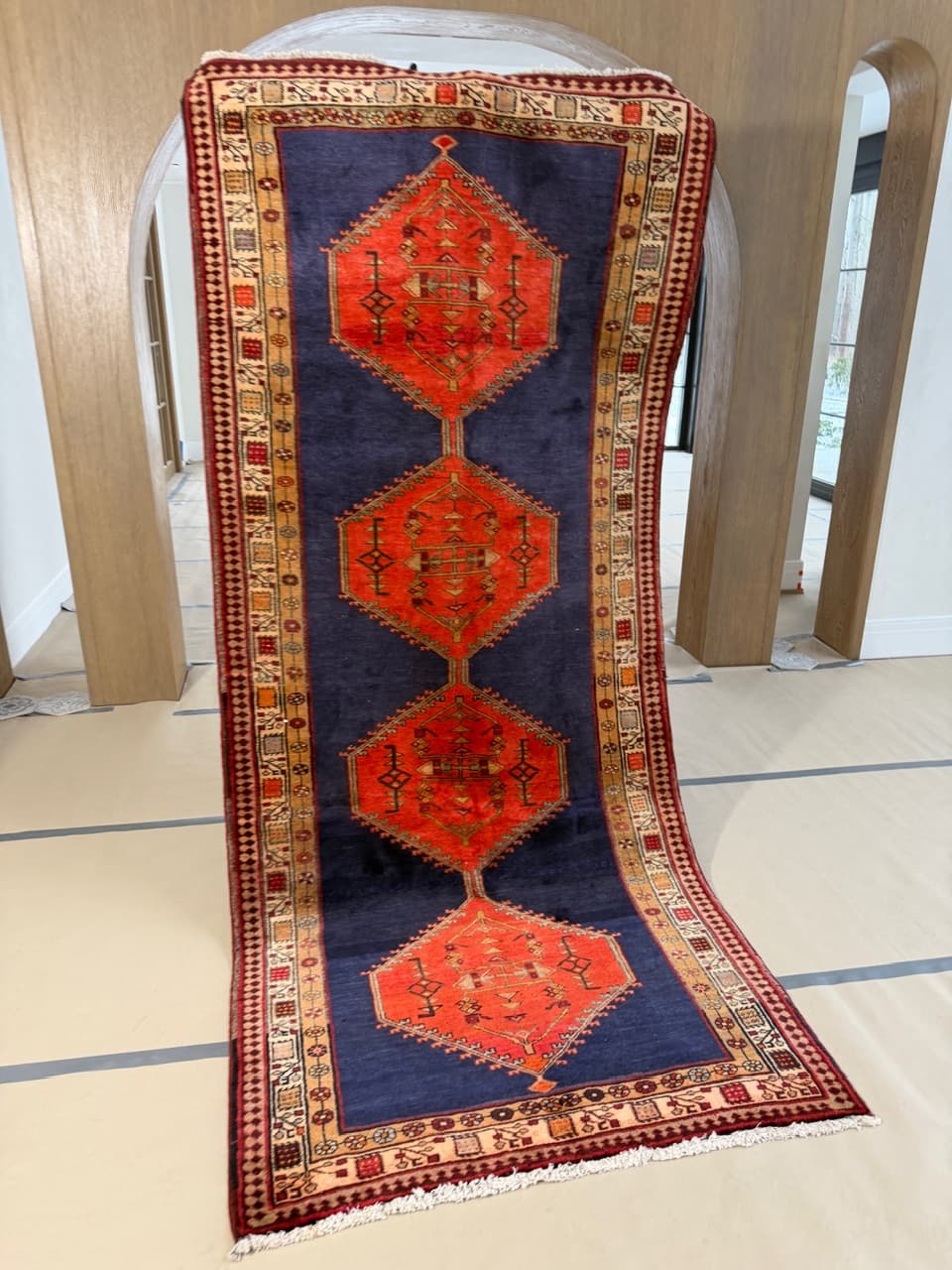 Chodnik Hamadan 310x140 cm, granatowy, wełna, Iran - 223392