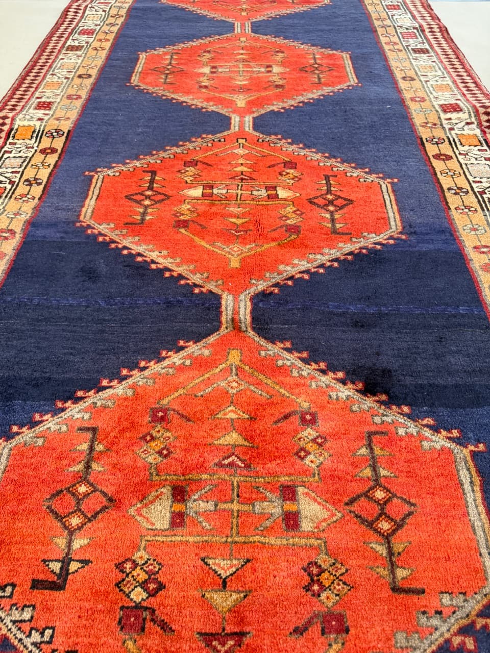 Chodnik Hamadan 310x140 cm, granatowy, wełna, Iran - 223389