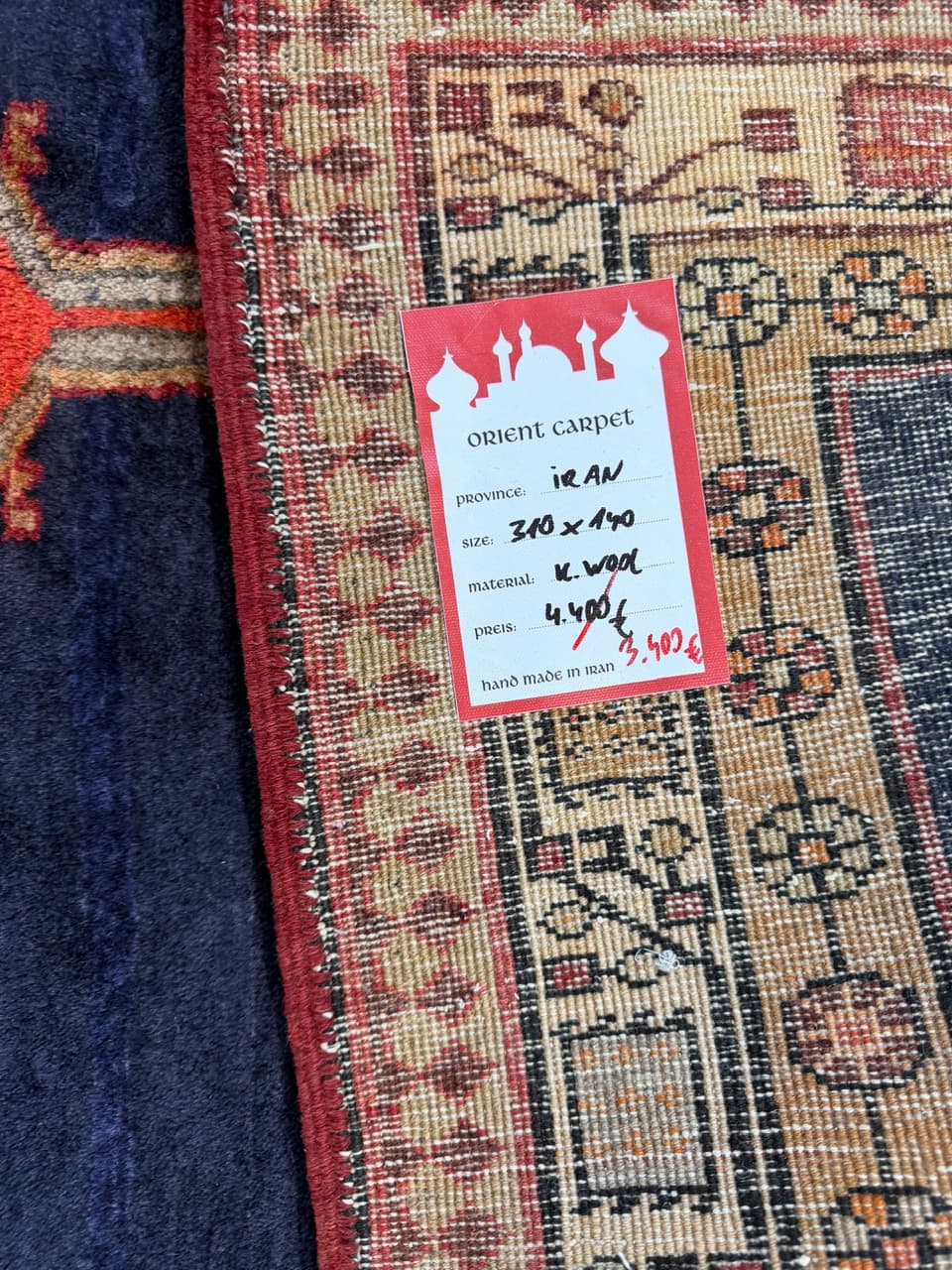 Chodnik Hamadan 310x140 cm, granatowy, wełna, Iran - 223388