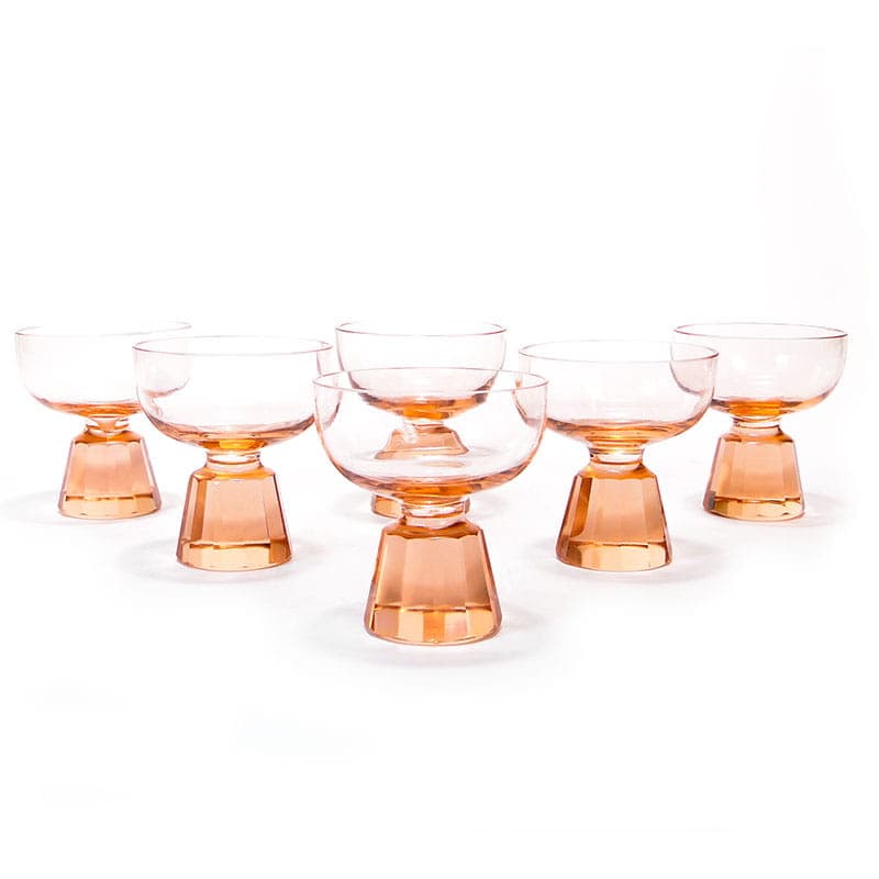 Komplet kieliszków Art déco, kryształ różowy, Bohemia, lata 20.