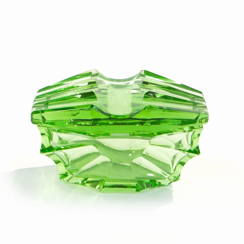 Art Deco Bonbonniere, green crystal, Moser, Czechoslovakia, 1930s.