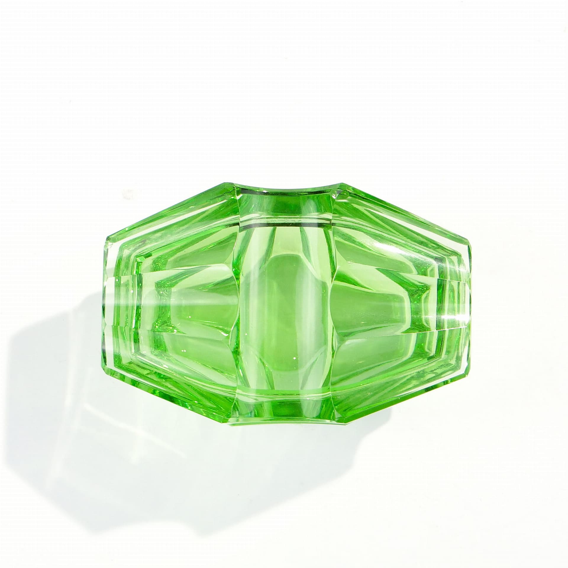 Art Deco Bonbonniere, green crystal, Moser, Czechoslovakia, 1930s. - 223472