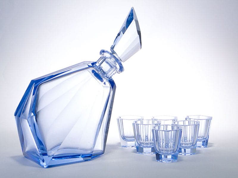 Serwis do wódki Art Deco, kryształ niebieski, Moser, Czechy, lata 20. - 223518