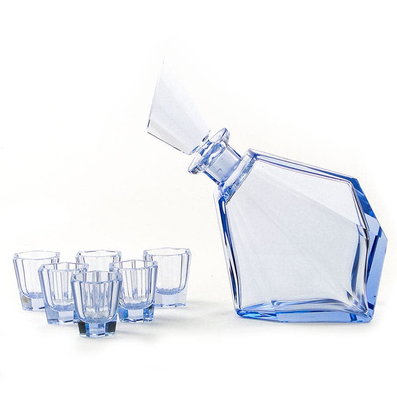 Serwis do wódki Art Deco, kryształ niebieski, Moser, Czechy, lata 20.