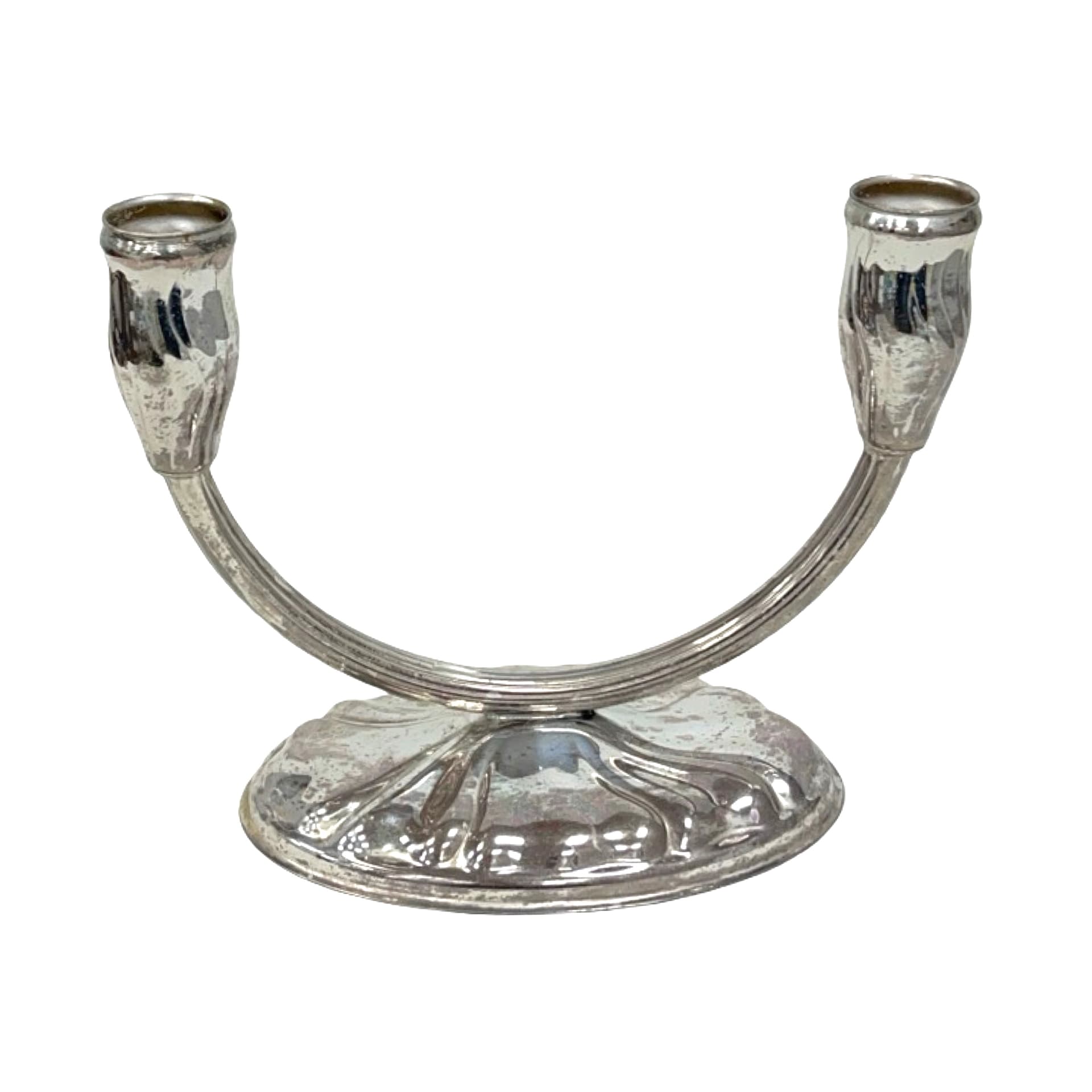 Świecznik Art Deco, srebrny, metal platerowany srebrem, Francja, lata 30. - 223550