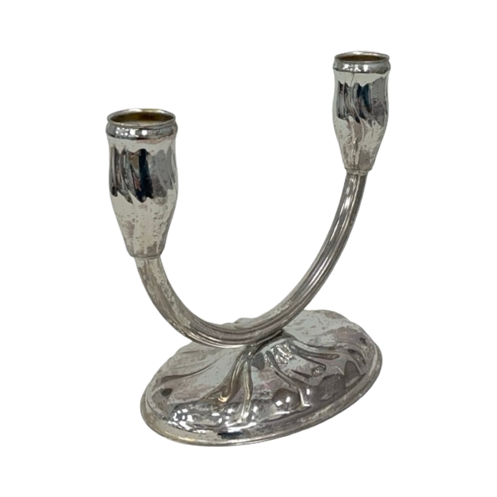 Świecznik Art Deco, srebrny, metal platerowany srebrem, Francja, lata 30. - 223547