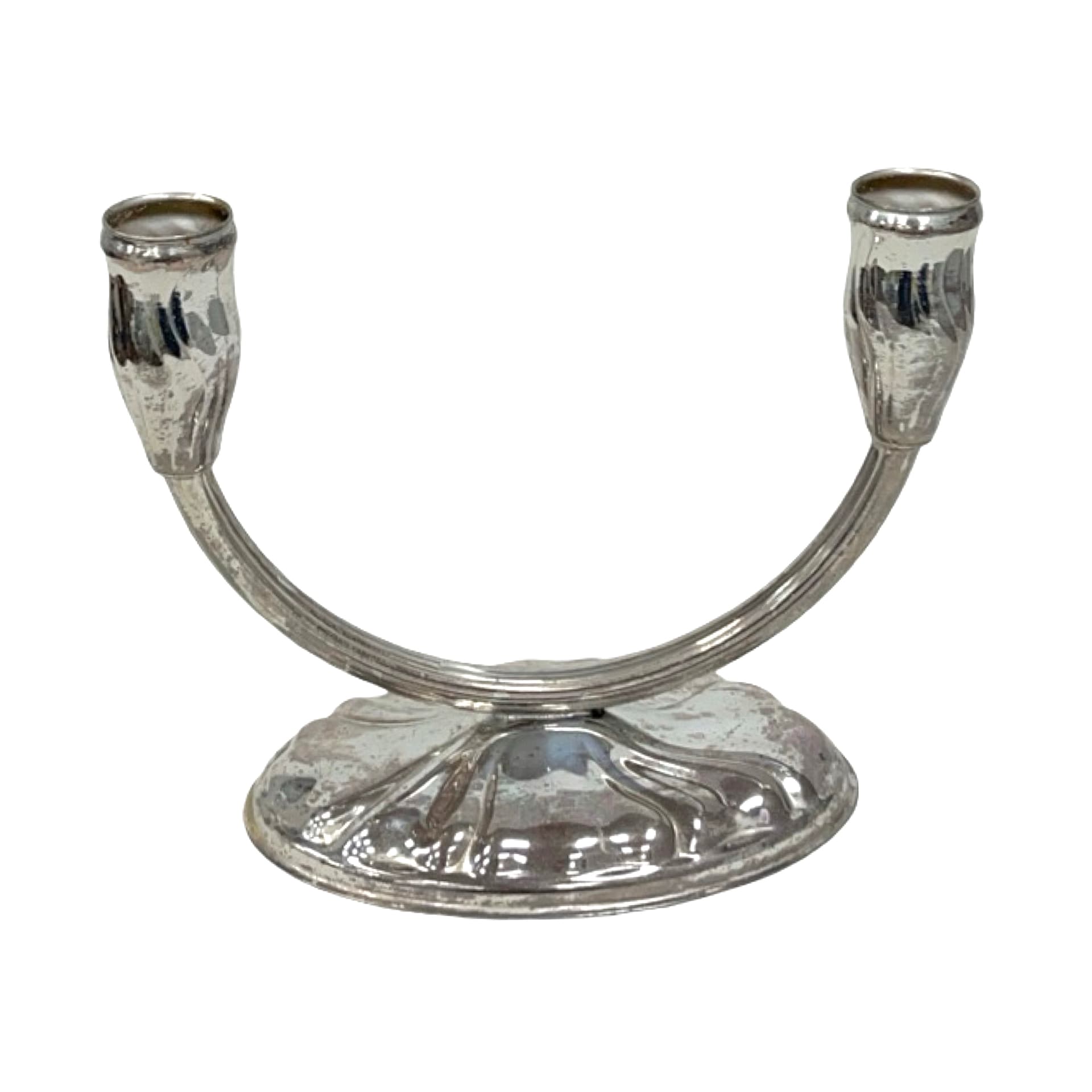 Świecznik Art Deco, srebrny, metal platerowany srebrem, Francja, lata 30. - 223552