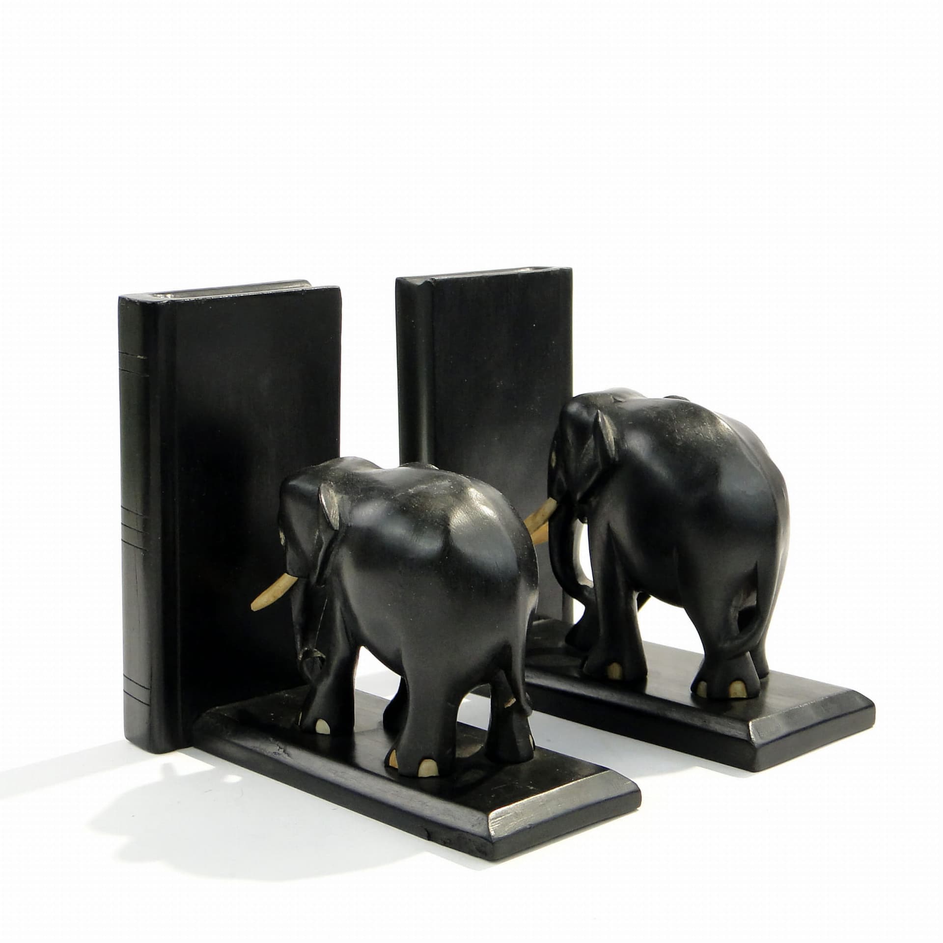 Para podpórek do książek, motyw słonia, palisander czarny, Sri Lanka, lata 50. - 223597