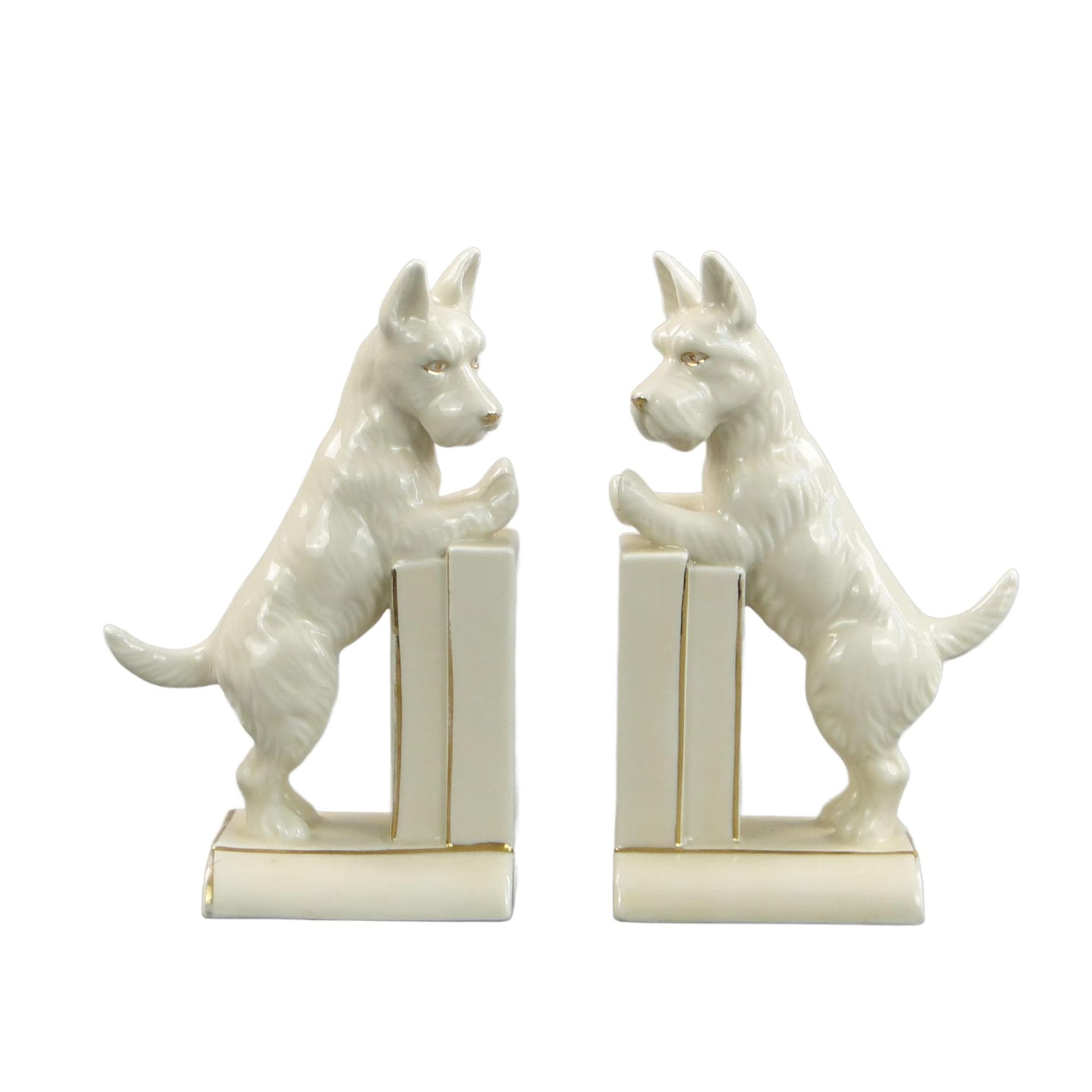 Para podpórek do książek Art déco, porcelana ivory white, Niemcy, lata 30.