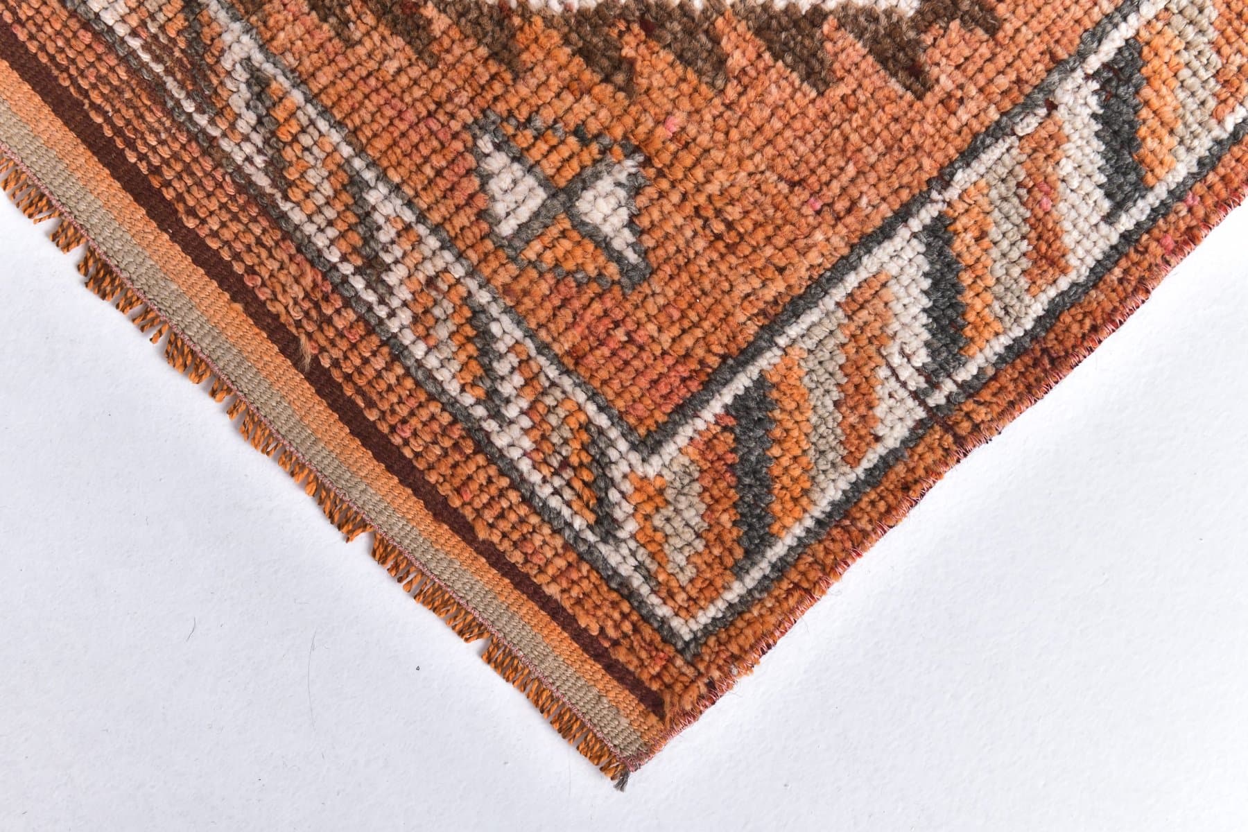 Chodnik 85x395 cm, pomarańczowy, beżowy, wełna, Turcja, lata 70. - 223829