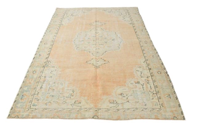 Dywan 251x185 cm, brzoskwiniowy, błękitny, wełna, Turcja, lata 70. - WYMIARY