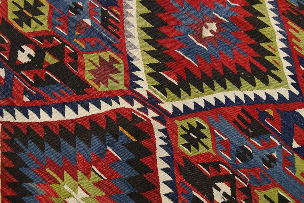 Kilim 130x219 cm, niebieski, oliwkowy, wełna, Turcja, lata 70. - 223746